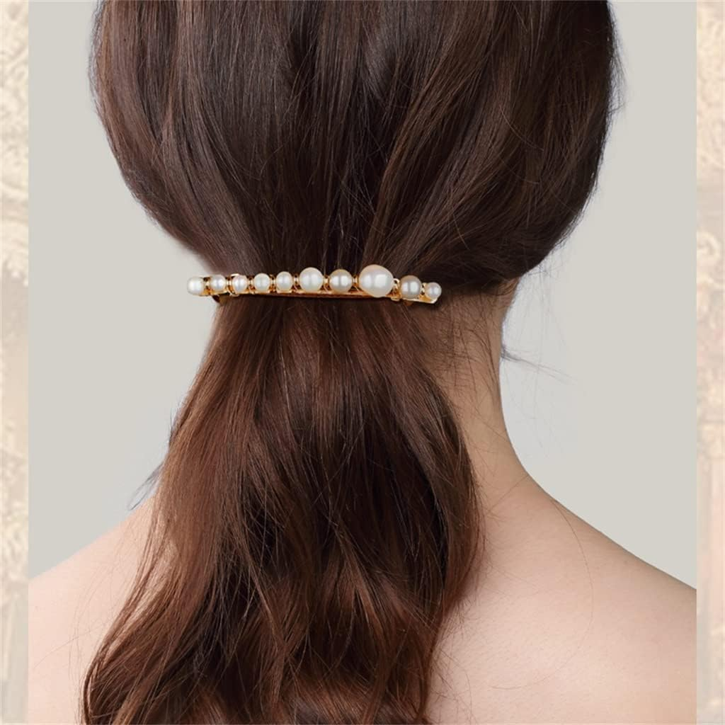 Crystal Hair Accessories,Clips Hairpins,Clip Plate,Pearl Praise Series Hairpin Baroque Back Head Press Clip One-Word Hairpin Women'S Plate Hairpin Headwear (Color : A, Size : 8.1 * 1.1Cm) image number 2