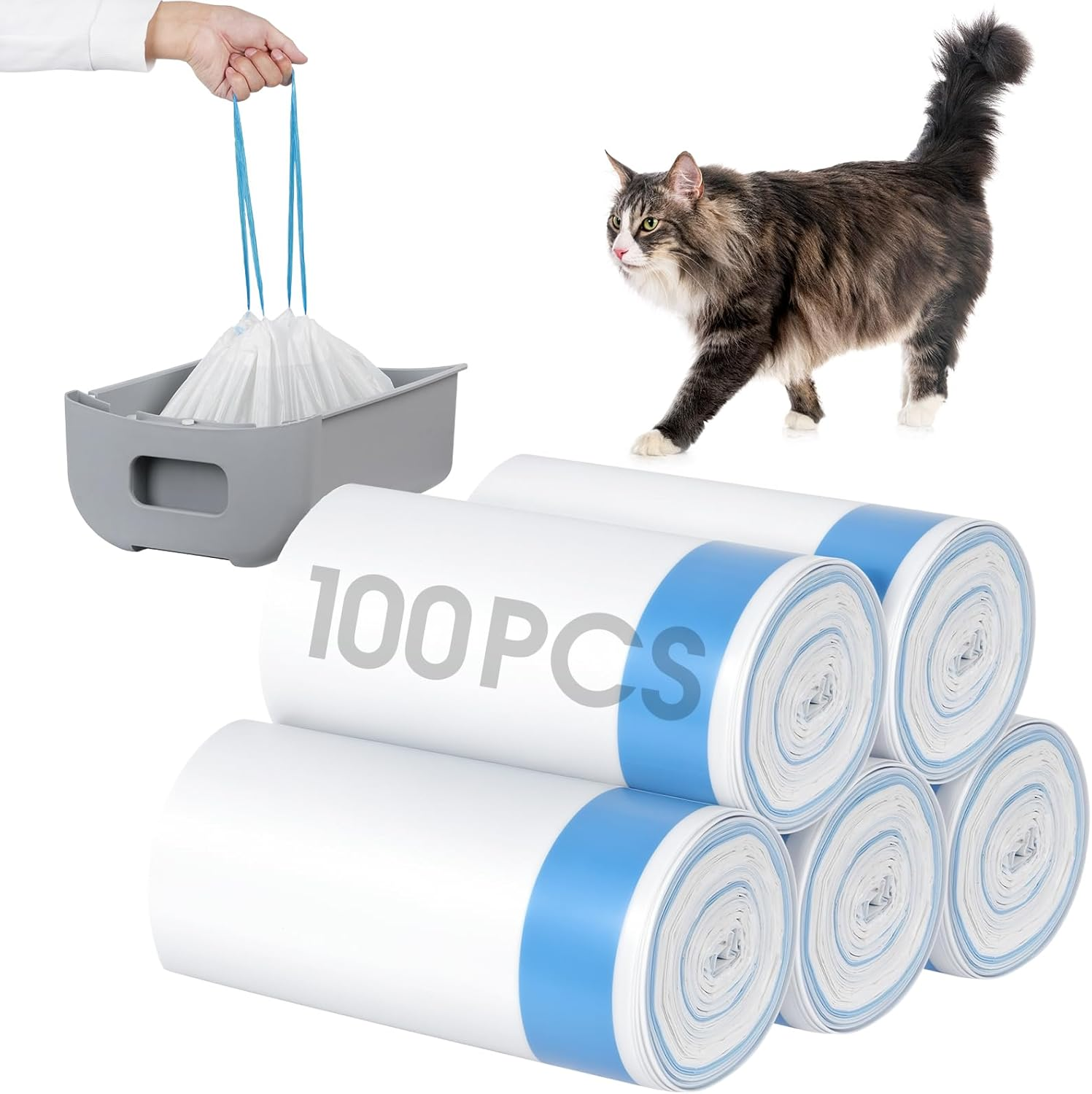 100 Count Cat Litter Waste Receptacles Garbage Bags for Self-Cleaning Cat Litter Box, Extra Large Cat Litter Box Liners image number 6