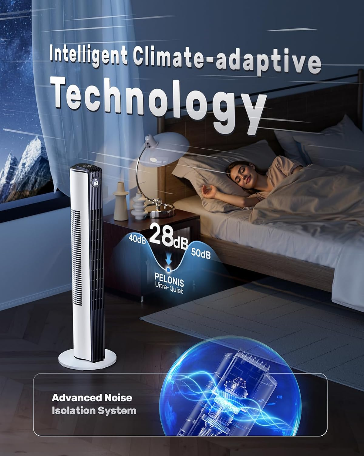 Tower Fan for Bedroom, Oscillating Pedestal Fans with Remote, Portable Electric Bladeless Tower Fans with 3 Fan Speed, 3 Wind Modes & 12H Timer, Quiet Standing Fan for Indoor Room Home Office