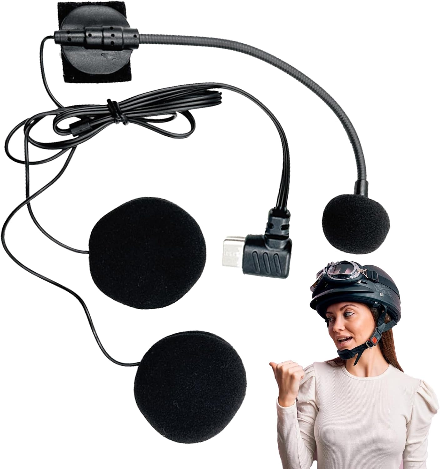 Motorcycle Headset | Motorbike Helmet Microphone - Noise-Cancelling Waterproof Headphones Type-C Plug for Sports Outdoor Interviews Music Recording image number 3