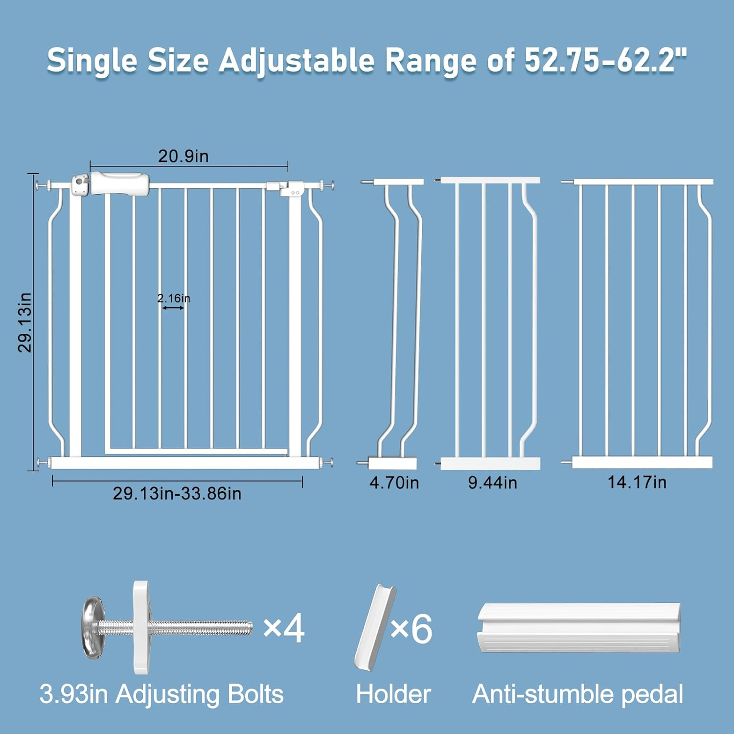 ALLAIBB Extra Wide Baby Gate for Stairs,Walk Thru Pressure Mount Auto Close White Metal Child Dog Pet Safety Doorways,Kitchen, Living Room (134-158Cm/52.75-62.2") image number 6