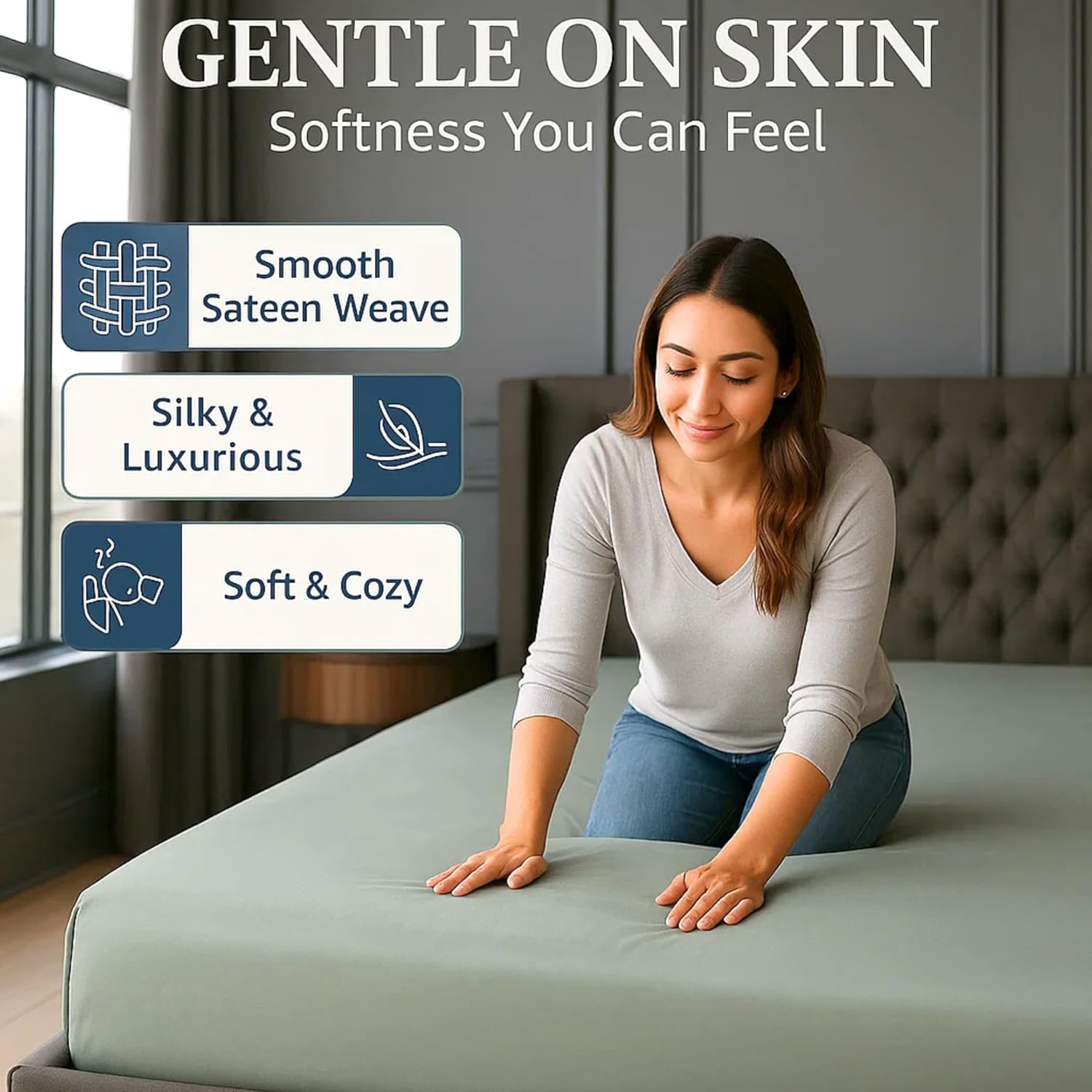 Lane Linen Fitted Sheet Super King &ndash; 1000 Thread Count Egyptian Cotton, Deep Pocket 38 Cm, Soft Touch & Premium Quality &ndash; Hotel Style Bedding - Mineral image number 2