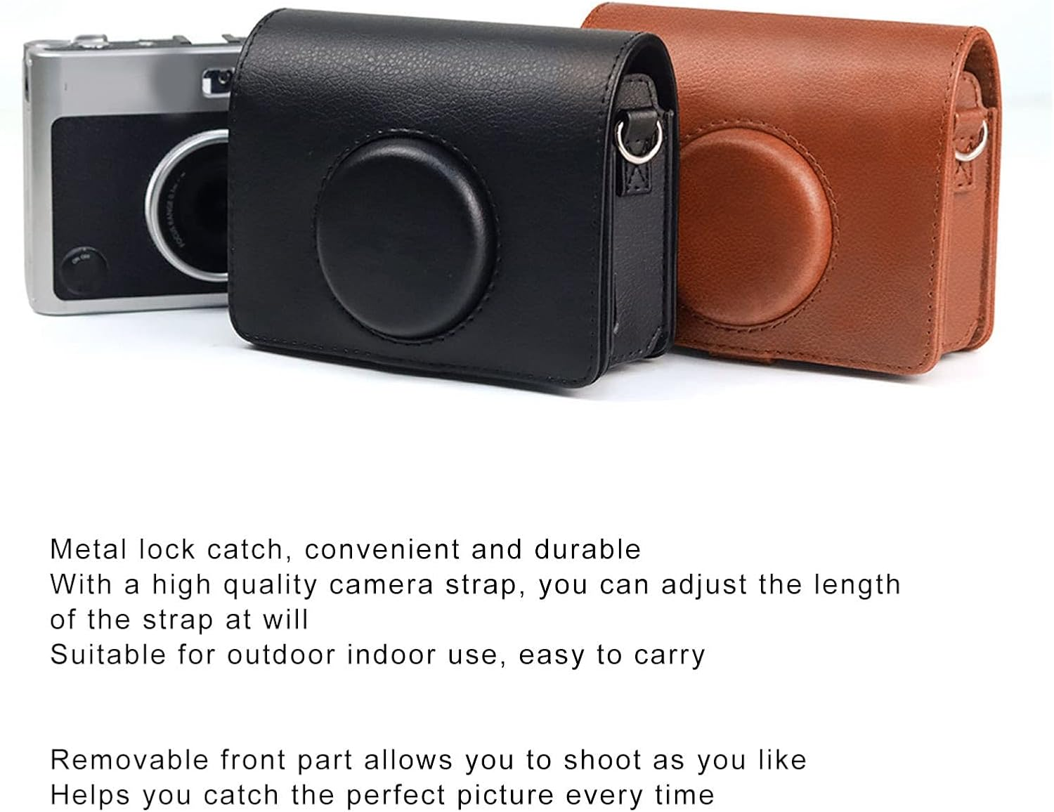 Protective Case for Fuji Inst Mini Evo Camera, Instant Camera PU Leather Bag with Removable Adjustable Shoulder Strap, Camera Case for Mini Evo (Black) - Black image number 5