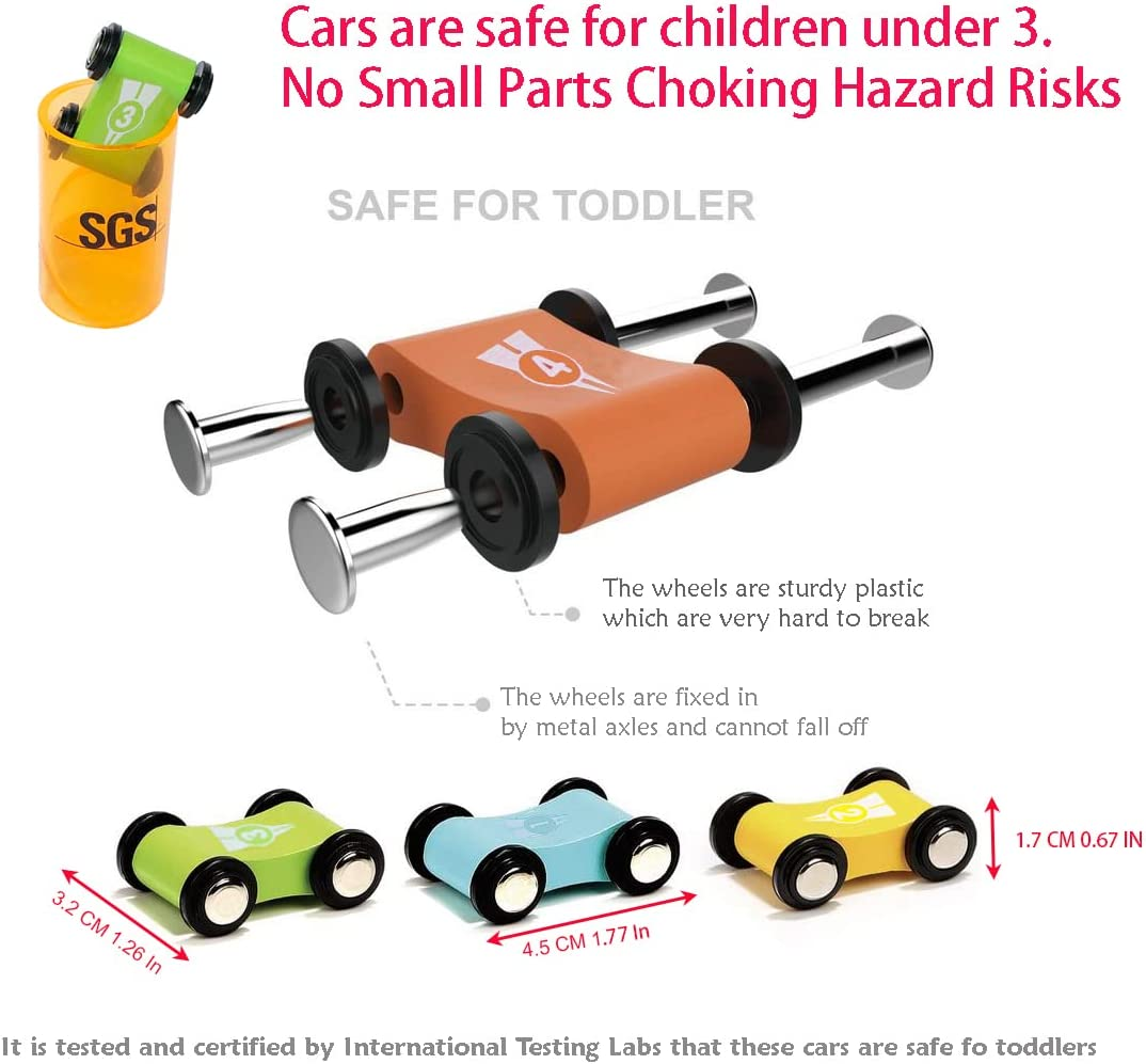 Wooden Car Ramp Race Track Toy - Toddler Car Playset - Replacement Cars 4 Pack - Matching Click Clack Track Vehicles Set for Toddlers - Racing Car First Sport Cars for One Year Old 18 Months image number 6