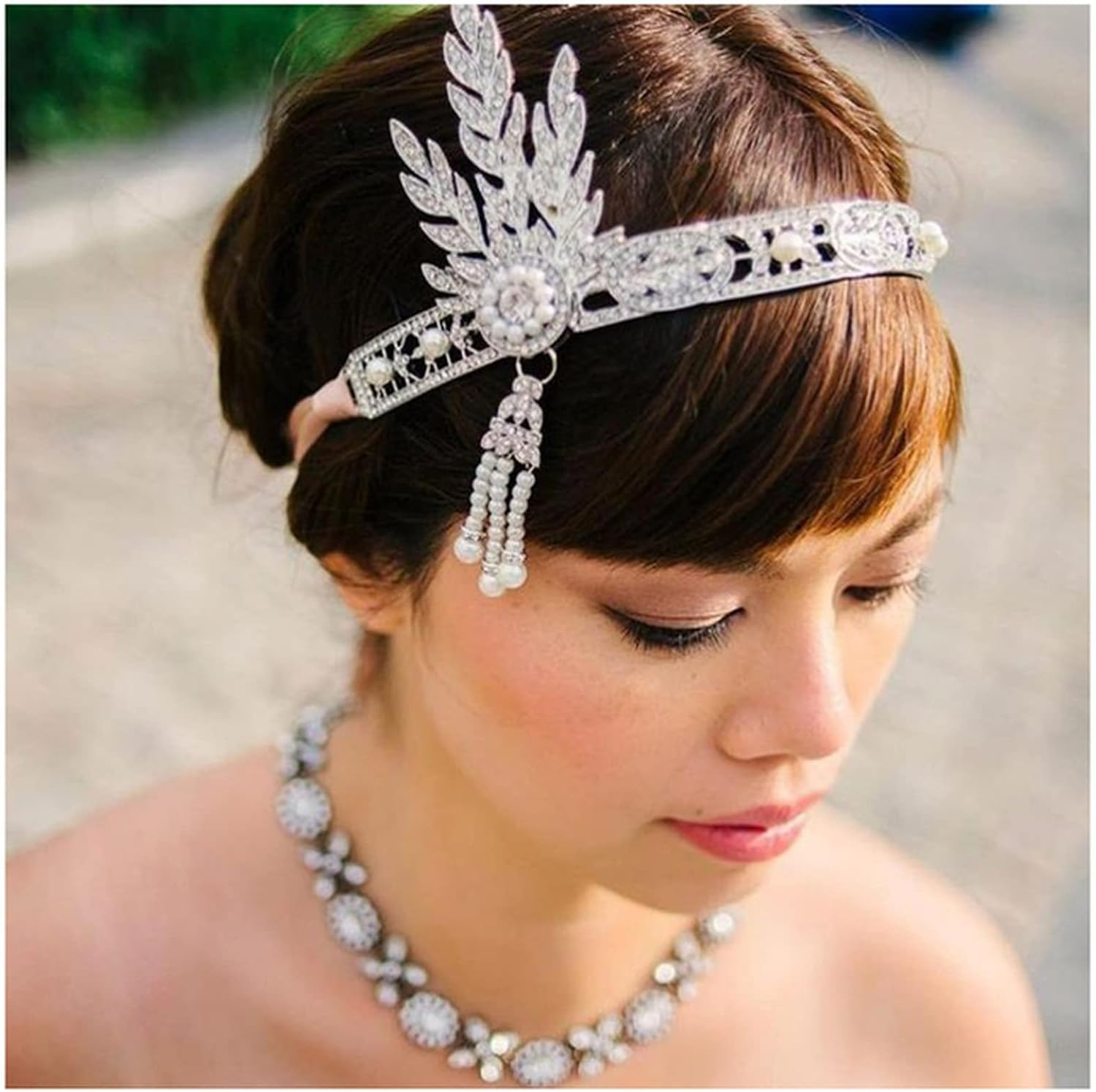 Feather Headband Silver 20S Headpiece Vintage 1920S Headband Flapper Great Gatsby Jewelry Accessories White Feather Headband (Color : Silver Headband, Size : Free Size) - Black-Set image number 7