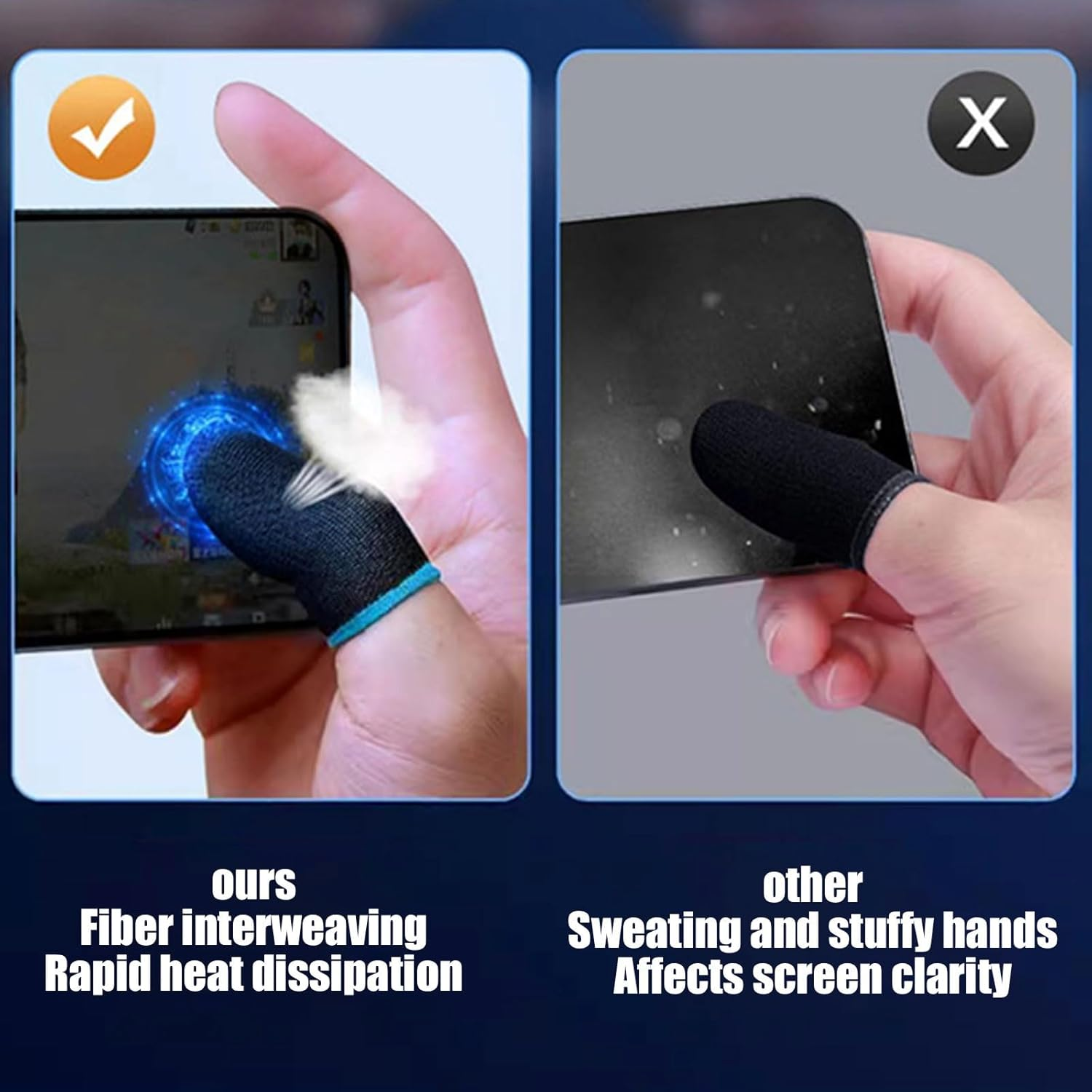 BGENHPON Mobile Phone PUBG Finger Sleeve Anti-Sweat Thumb Sleeves Professional Gaming Finger Gloves Breathable Comfortable for Gaming Pack of 10 Blue​ image number 2