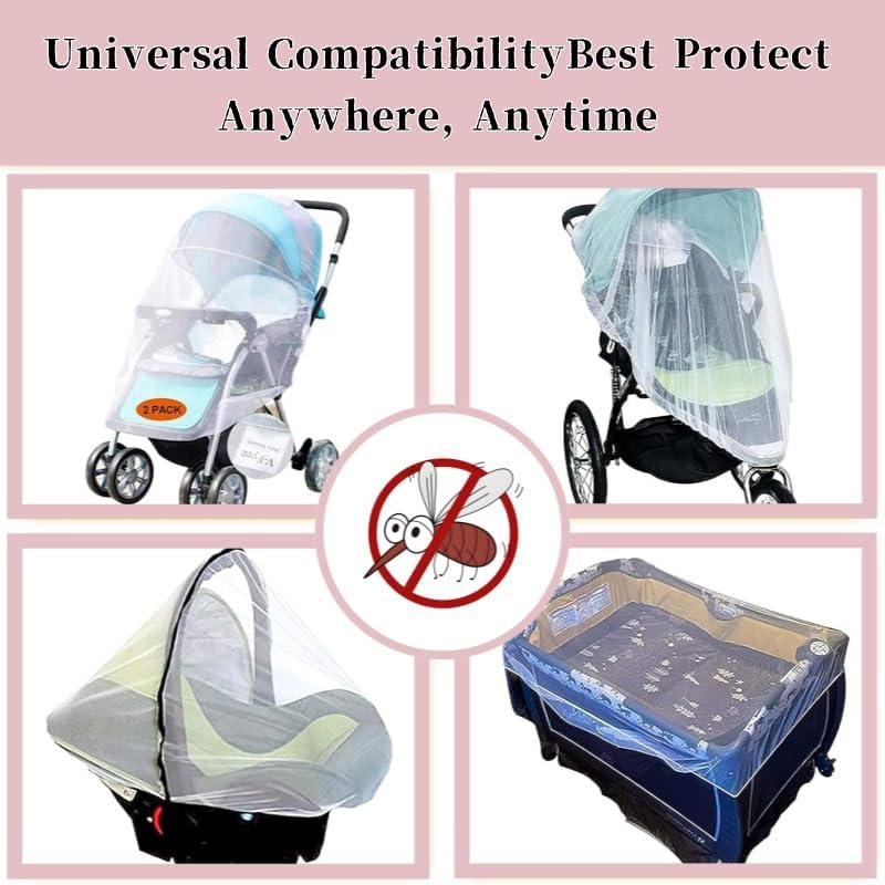 2Pcs Mosquito Net for Stroller,Universal Baby Bug Net for Strollers,Breathable Pram Net Cover with Elastic Edge for Strollers, Bassinets, Cradles, Playards and Portable Mini Crib image number 2