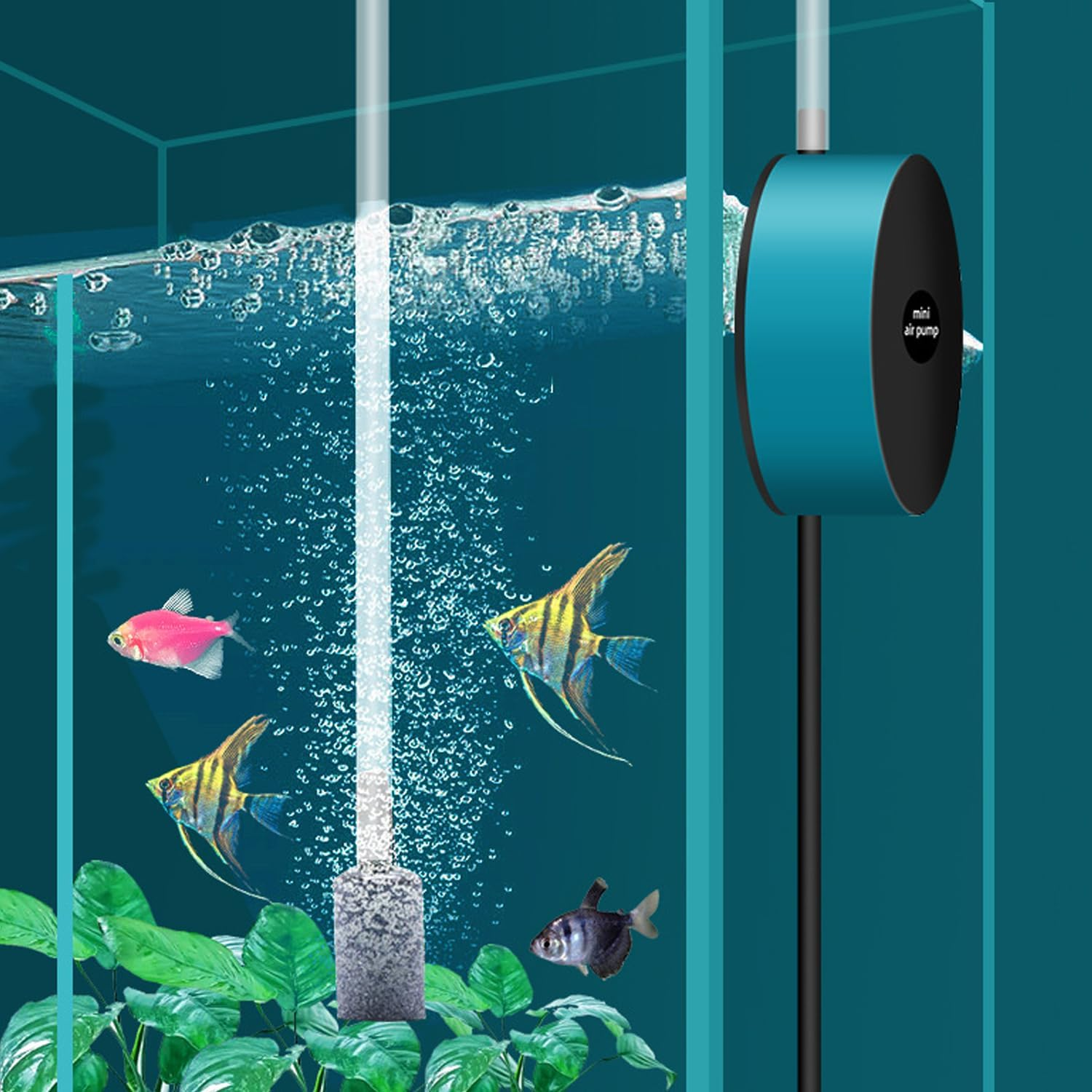 Mini Aquarium Air Pump with Accessories, Quiet Fish Tank Oxygen Pump Portable USB Air Pump Aquarium Bubbler Kit with Air Stone and Airline Tubing for 1.5-7 Gallon Fish Tank Fish Bowl.