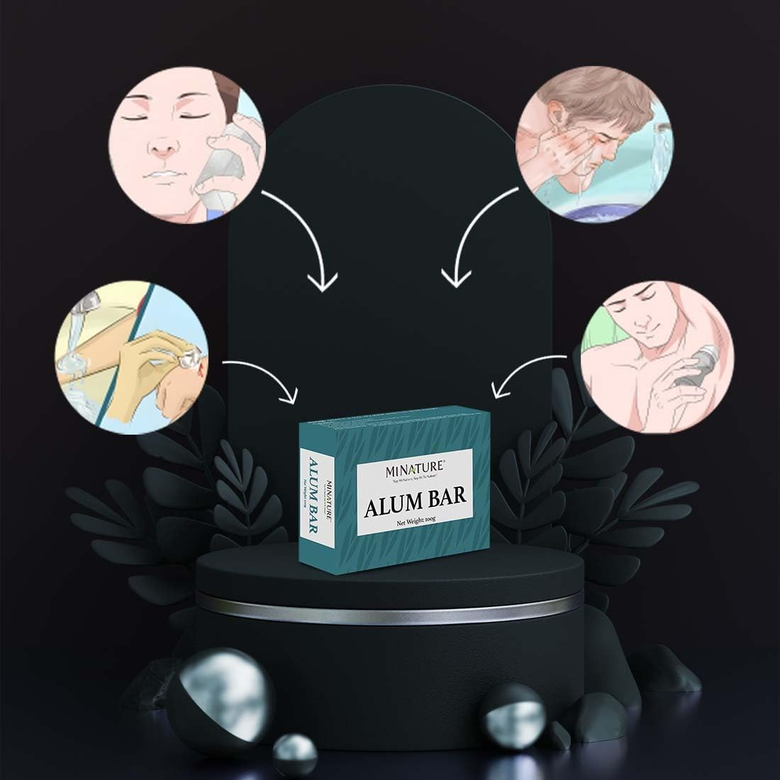 Pack of 3 Alum Bar (Ammonium Aluminium Sulfate) (Phitkari) by Minature | Alum Stone(Fitkari)| Alum Shaving Bar | Alum Blocks after Shave|100G*3 | 100% Only Alum | Chemical & Preservative Free| Pure & Natural image number 3