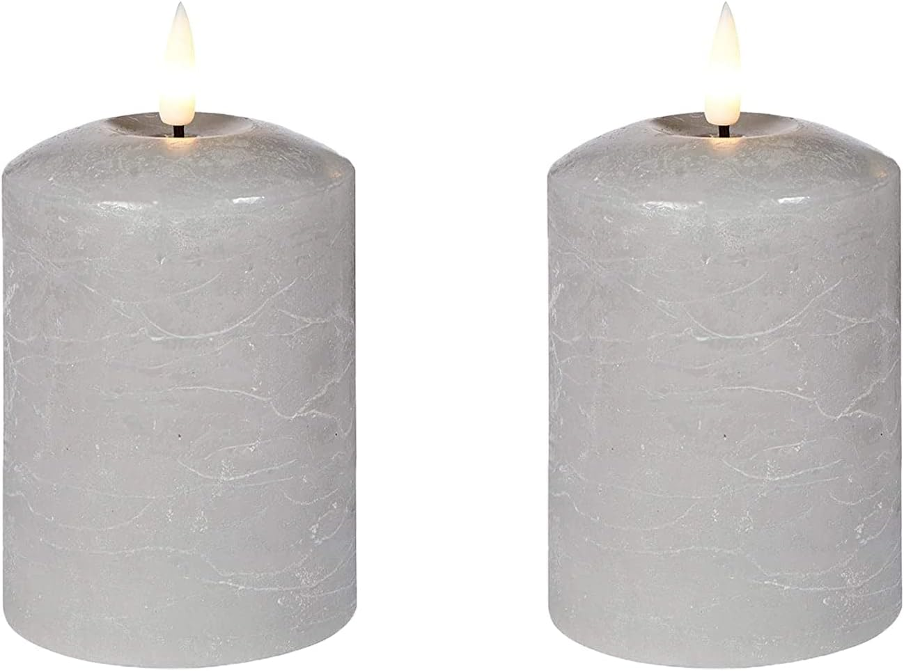 Set of 2 LED Grey Wax Pillar Candles - 3 Size Options - 13.5Cm image number 5