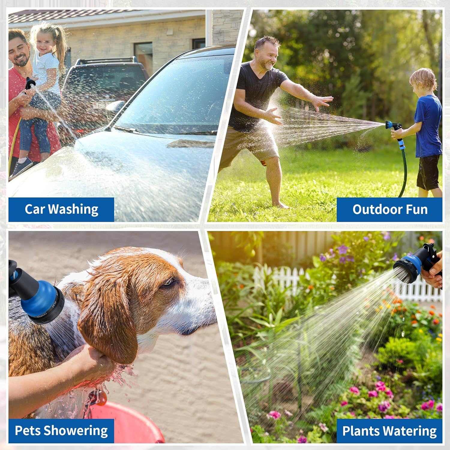 NEXCOVER Garden Hose Nozzle Sprayer - 7 Adjustable Watering Patterns for Water Hose, Non-Slip Spray for Car Washing, Watering Plants, Pets Showering, Lawns Cleaning, Blue - Orange image number 7