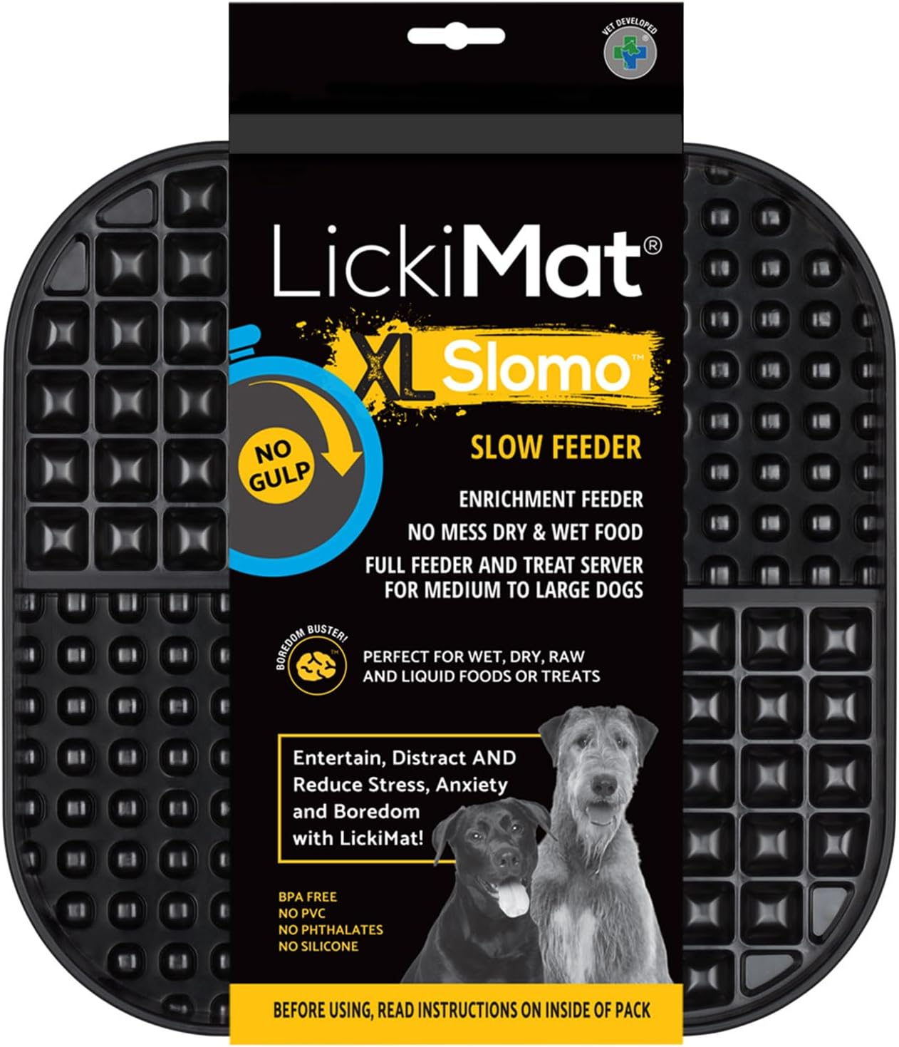 Lickimat Slomo XL - Extra Large Slow Feeder Suitable for Dry, Wet, Raw Foods, All Treats and Doggy Ice Cream. Best for Medium to Massive Breeds. Durable Design with Non-Slip Base.