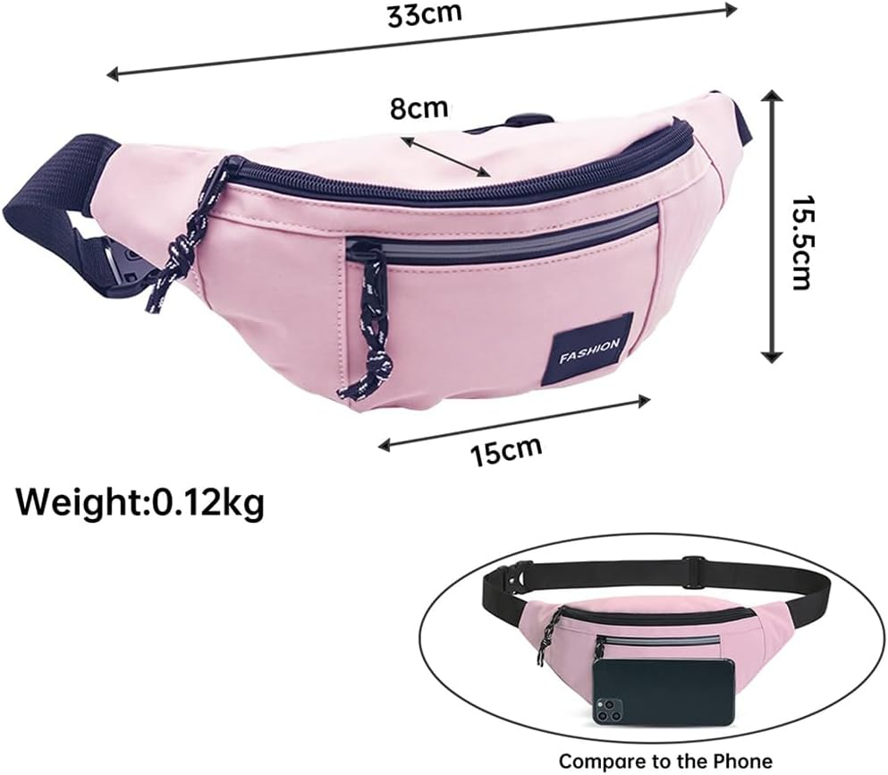 Hiking and Running Waist Packs, Waterproof Waist Bag, Portable Shoulder Bag, Adjustable Crossbody Bag with Multiple Compartments, Waist Pack for Camping, Travel Outdoor (Pink)
