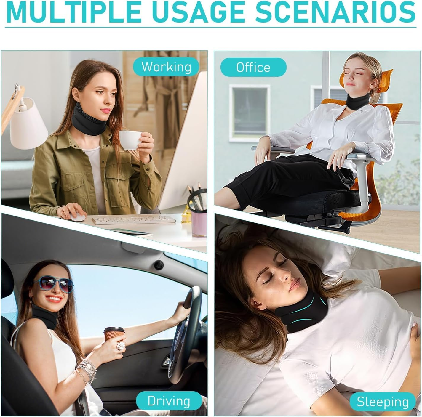 Anti Snoring Neck Support Brace &ndash; Adjustable Cervical Neck Brace & Collar for Pain Relief, Neck Traction Device for Sleeping &ndash; Ergonomic V-Shaped Design, Breathable Ice-Silk Fabric (42Cm)