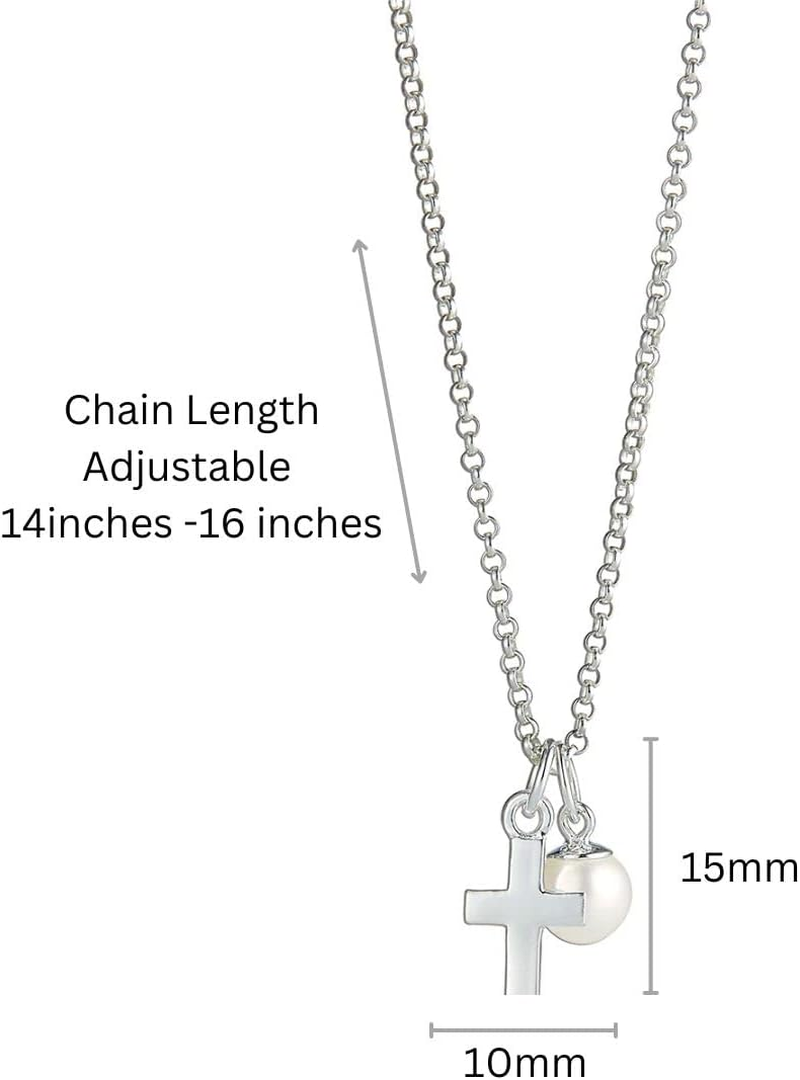 Molly Brown London Girl'S Sterling Silver Freshwater & Pearl Cross Necklace | First Holy Communion Gift | Christening Jewellery | Girl'S Religious Jewellery | First Eucharist Gift | Baby & Girls Jewellery image number 2