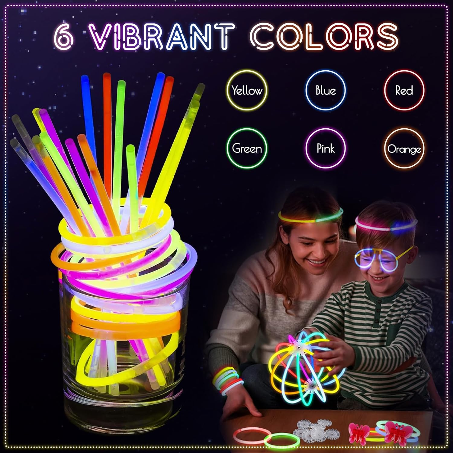 Wukon Glow Sticks Set 606 PCS - 8" Ultra Bright Bulk Glow in the Dark Party Supplies with Connectors for Bracelets, Necklaces, Glasses & Headbands, Glow Stick Party Favors for Kids & Adults Festivals image number 4