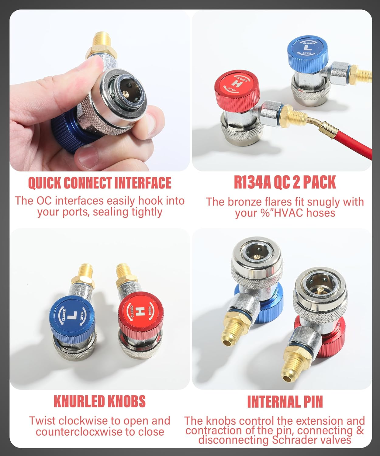 YAKEFLY AC R134A Adapter Fittings,R134A Connector 1/4 Inch Quick Connector with Manifold Gauge Set, Adjustable Quick Coupler Adapters Fitting Kit for R134A Car AC System Evacuation Recharging and More image number 5