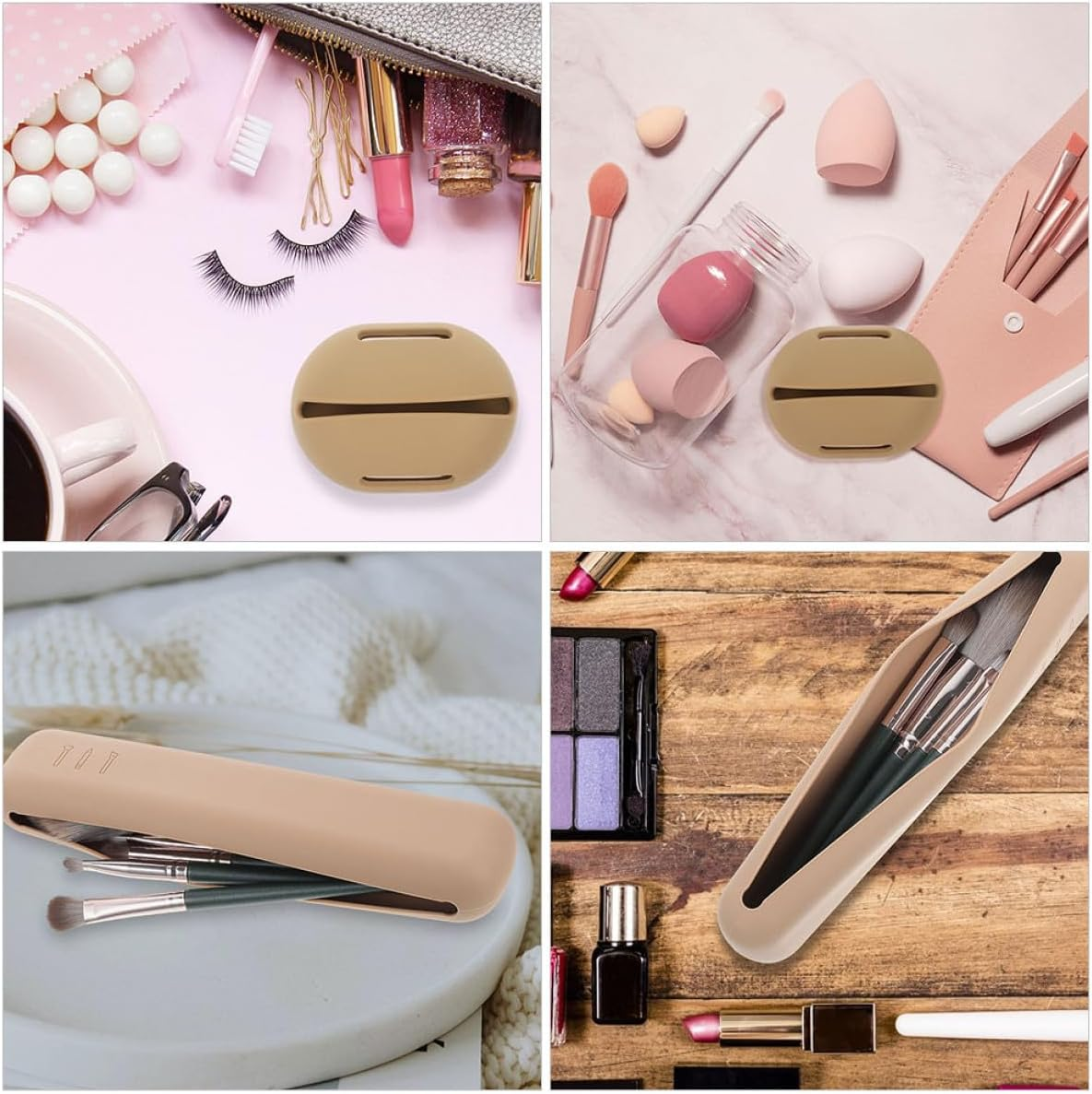 BCOATH Breathable Cosmetic Egg Container Silicone Makeup Sponge Holder with Travel Storage Pouch Powder Puff Organizer for Makeup Supplies for Women image number 2