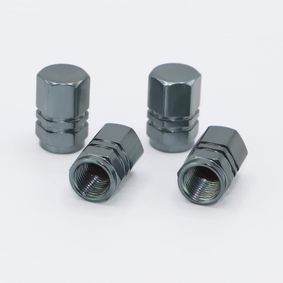 Skynotek Pack of 4 Schrader Valve Covers for Cars, Motorcycles, Bicycles and Electric Scooters | Aluminium Alloy Dust Caps for Tyres | Protection and Safety (Gris)