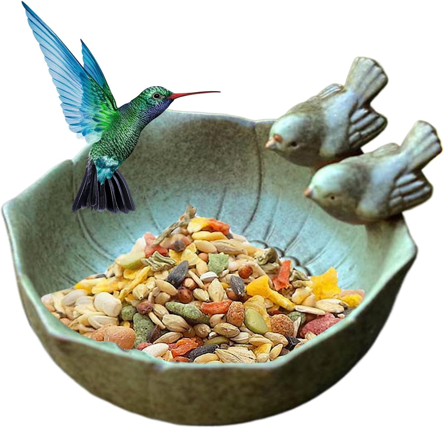 Ceramic Bird Bath - Garden Outdoors Bird Bath Feeder Bowl,Artistic Birdfeeder Tray Birdbaths Yard Decor for Hummingbirds Parrots Butterflies Squirrels - Holes Bird Pot image number 3