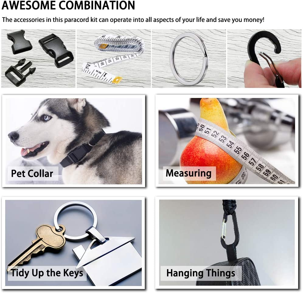 WEREWOLVES Paracord 550 Combo Crafting Kits - Survival Paracord Bracelet Rope Kits - Tent Rope Parachute Cord with Soft Tape Measure, Buckles, and Key Rings - Great Gift (STARRY SKY - 20Ft/Each Color) image number 1