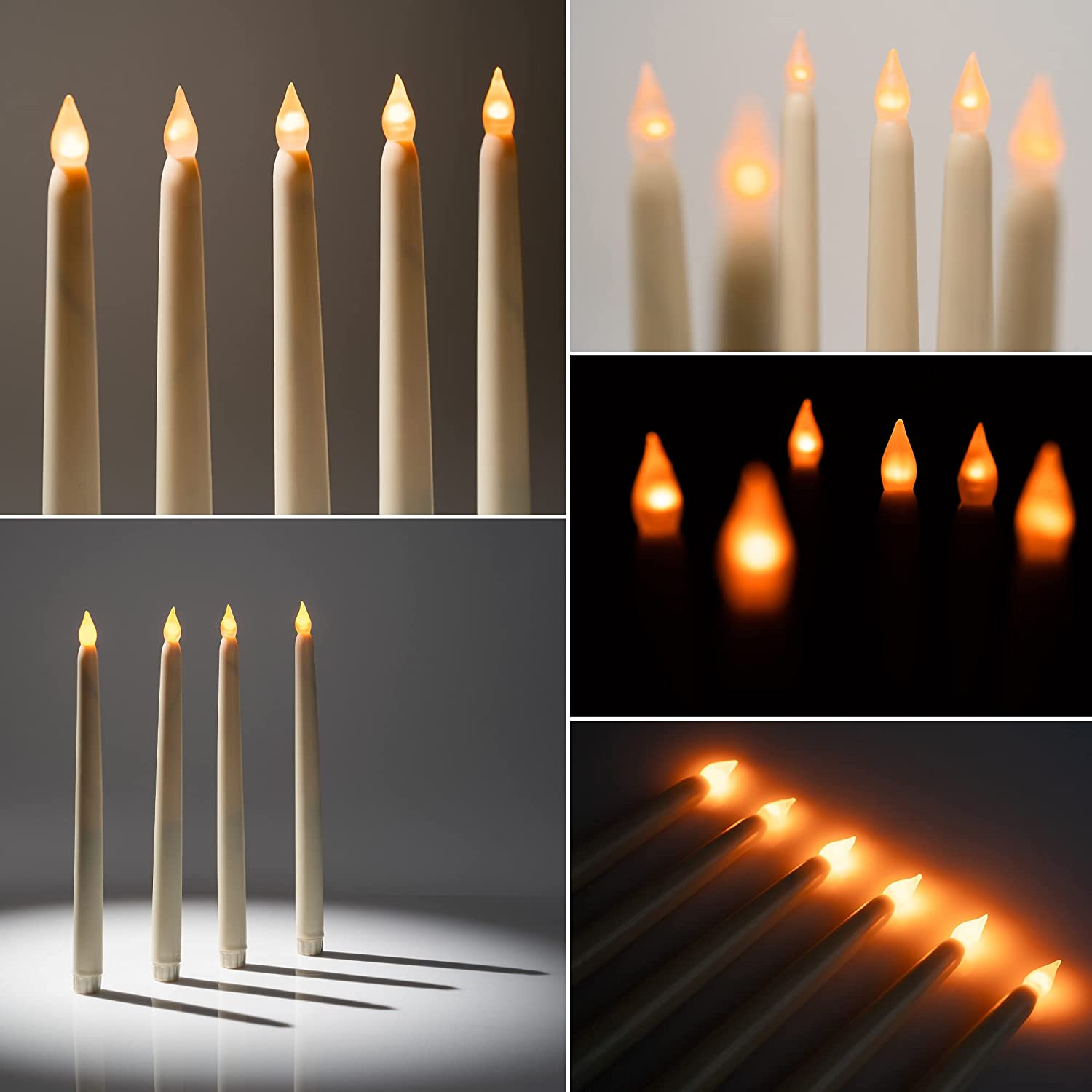 Wyzworks Set of 12, 11" LED Flameless Ivory Real Wax Taper Flickering Candles Lights, Battery Operated Candlesticks for Holiday Christmas Valentine Menorah Candelabra Home Wedding Window D&eacute;cor image number 4