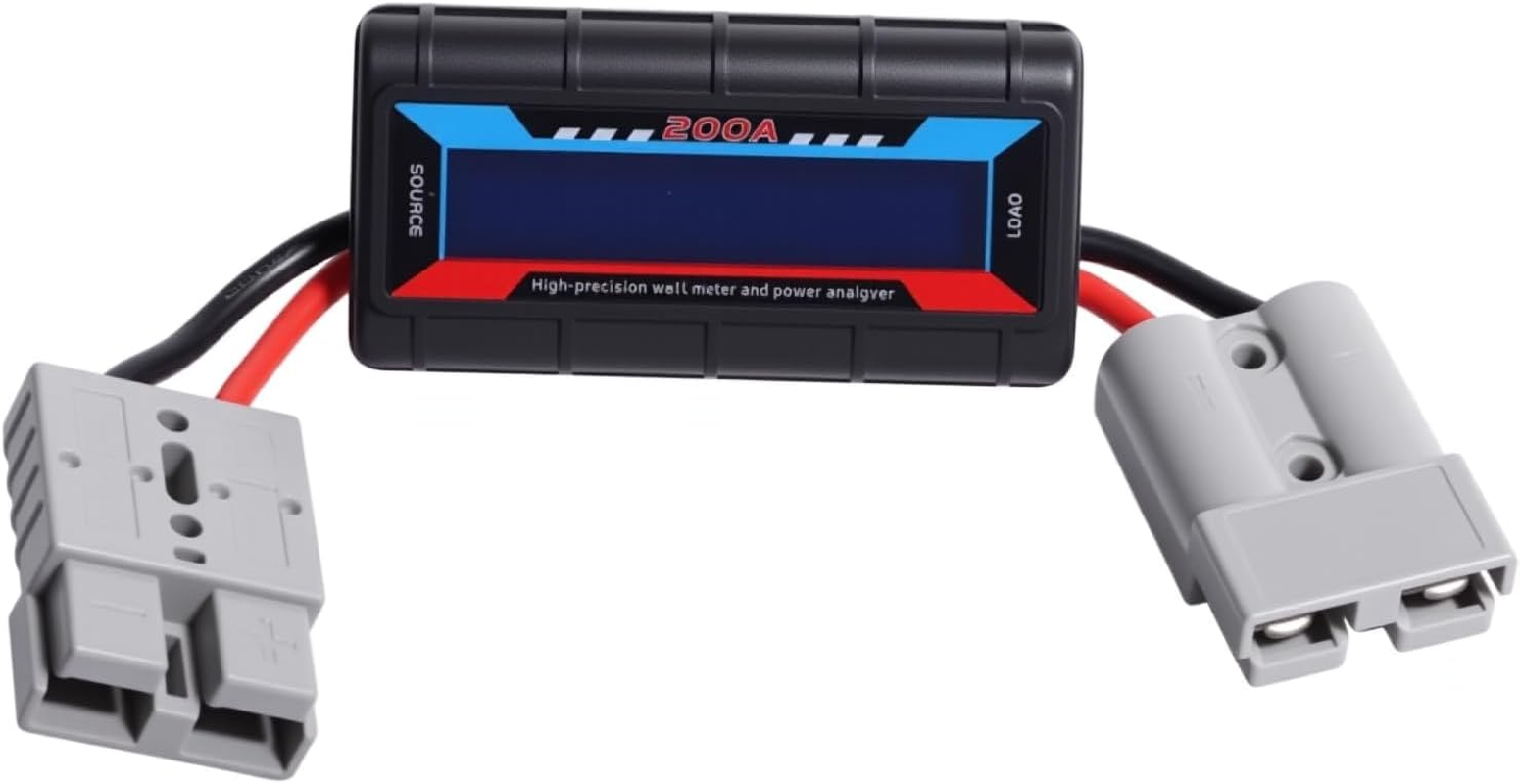 High Precision Power Analyzer 200A Solar Panel Watt Meter 50A Anderson Plug DC Amp Lcd Digital Backlight for Battery RV Wind Energy Monitoring