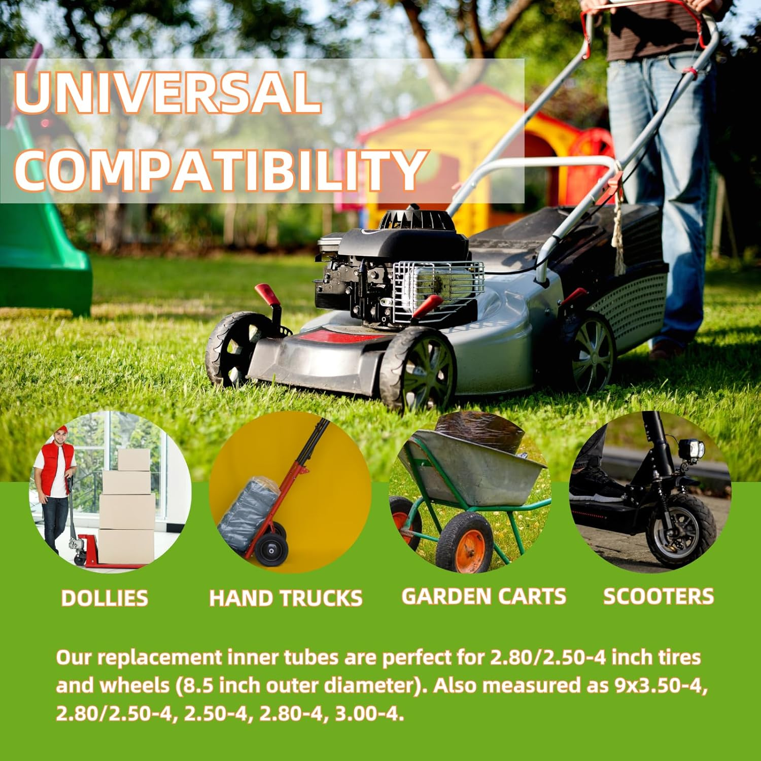 2 Pack 2.80/2.50-4 Inner Tube 280/250-4 2.80-4 2.50-4 280-4 250-4 Tire with Bent Valve Stem for Wheelbarrows, Scooters, Hand Trucks, Lawn Mowers, Dollies image number 3