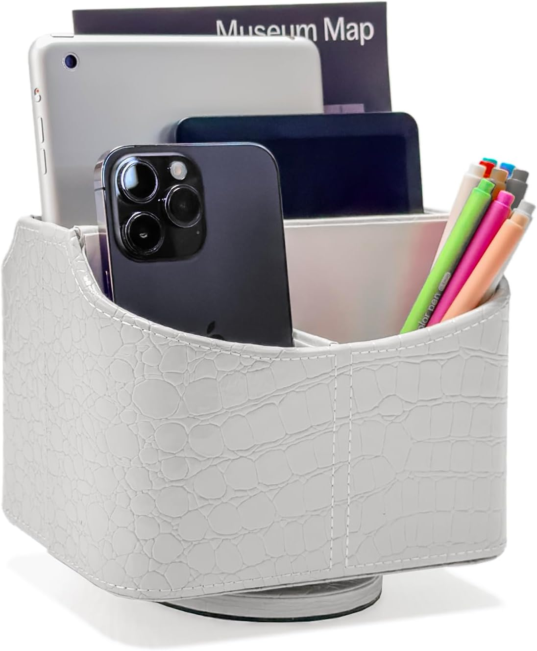 Unionbasic Rotating Desk Organizer, 360 Degree Desk Spinning Caddy, Desktop TV Guide/Mail/Media/Remote Controller Holder Organizer (White)