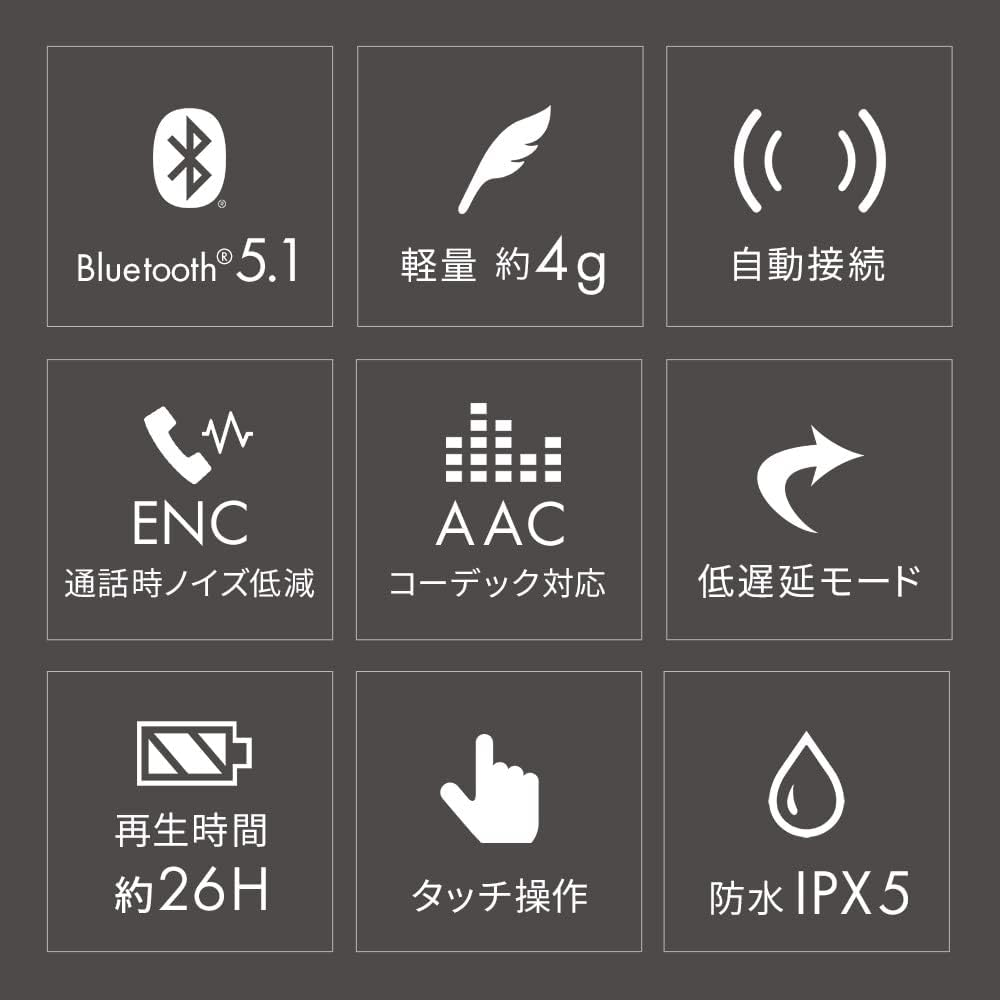 Iris Ohyama WEP-103 Wireless Earphones, Bluetooth 5.1, Noise Cancelling, ENC Earphones, up to 26 Hours of Continuous Playback, IPX5 Waterproof Standard, Built-In Microphone, Auto Connect, Auto image number 5