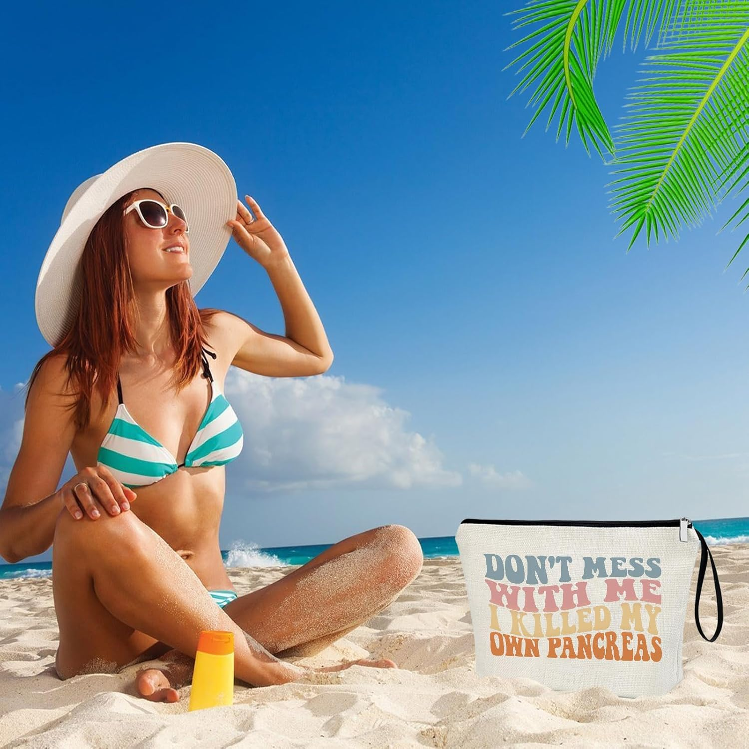 Diabetes Zipper Bag Type 1 Diabetes Support Diabetes Awareness Gift for Women Diabetic Survivor Funny Diabetes Makeup Bag Lazy Pancreas Club Pancreas Society Crew Present Cosmetic Travel Organizer image number 3