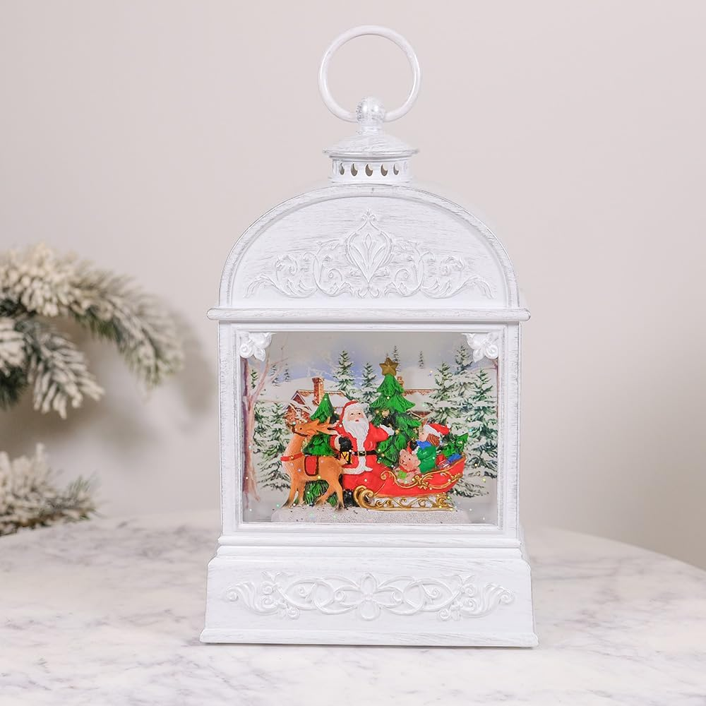 Christmas Musical Water Lantern, Vintage White with Swirling Confetti LED Lights image number 2