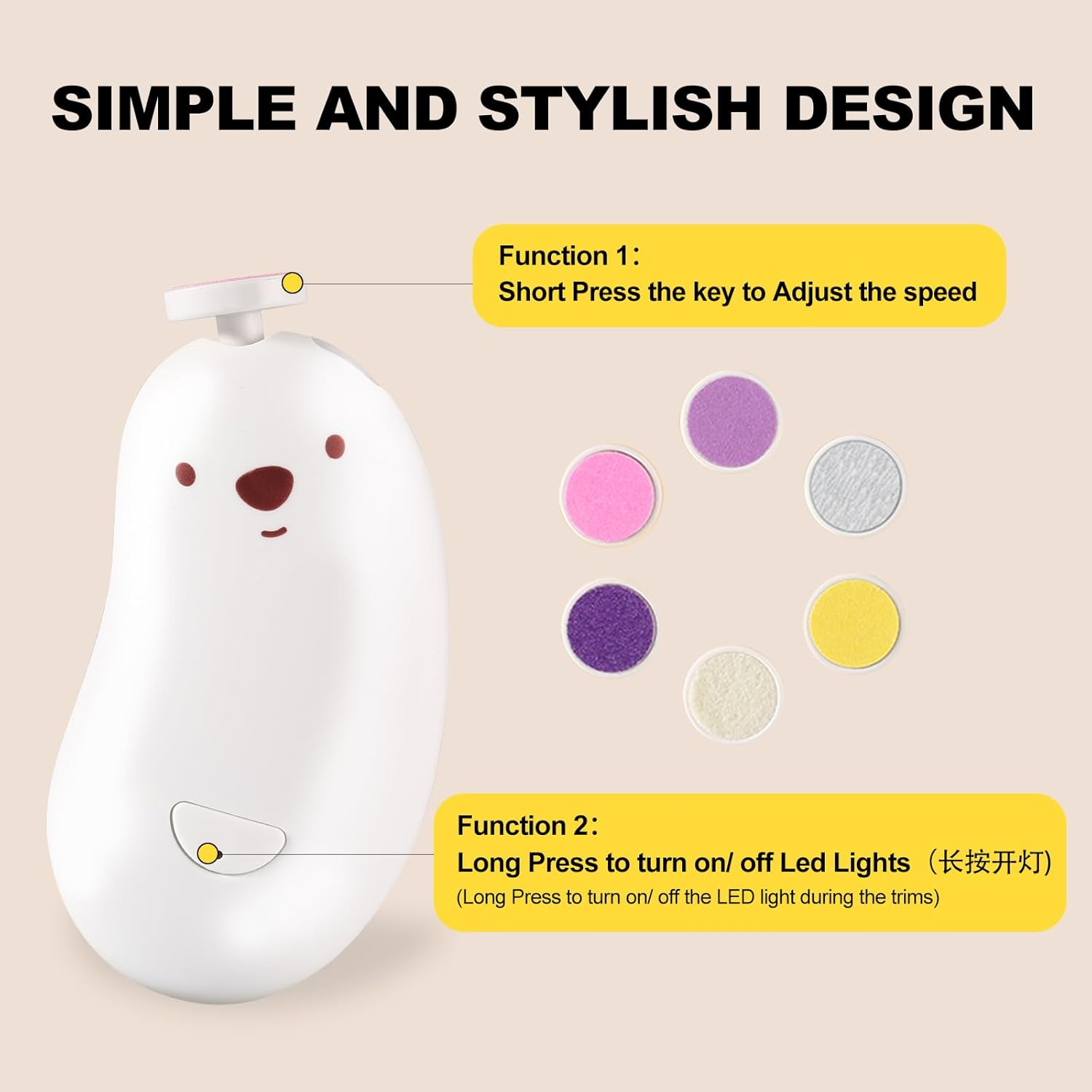 Baby Nail File Electric, Gentle Rechargeable Nail Trimmer, Baby Nail Clippers Grooming Kit Manicure Set for Infant Toddler or Adults, 6 Grinding Head Replacement Pads White image number 3