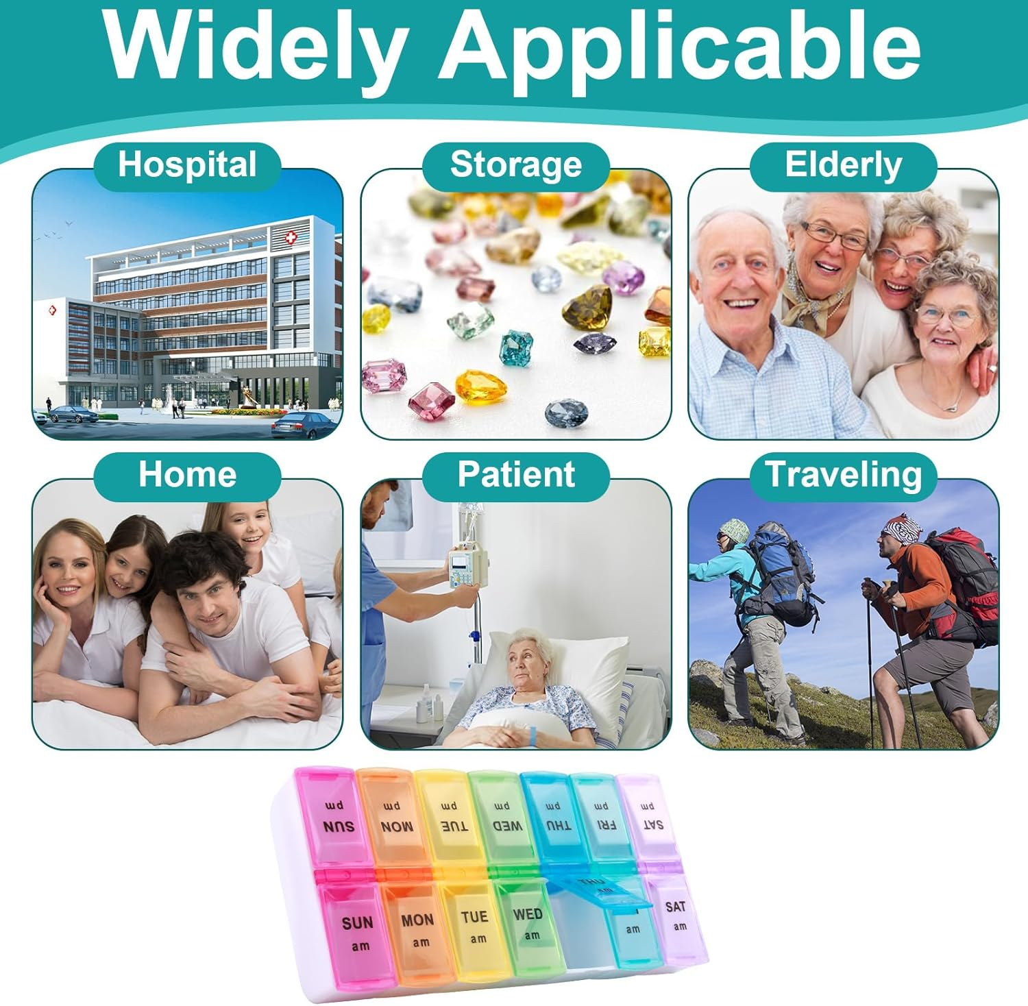 Bushhaven Pill Organiser Box - Weekly 7-Day AM/PM Pill Case with 14 Removable Compartments for Vitamins, Fish Oil, Supplements & Medication | Portable Travel Pill Organiser Box image number 5