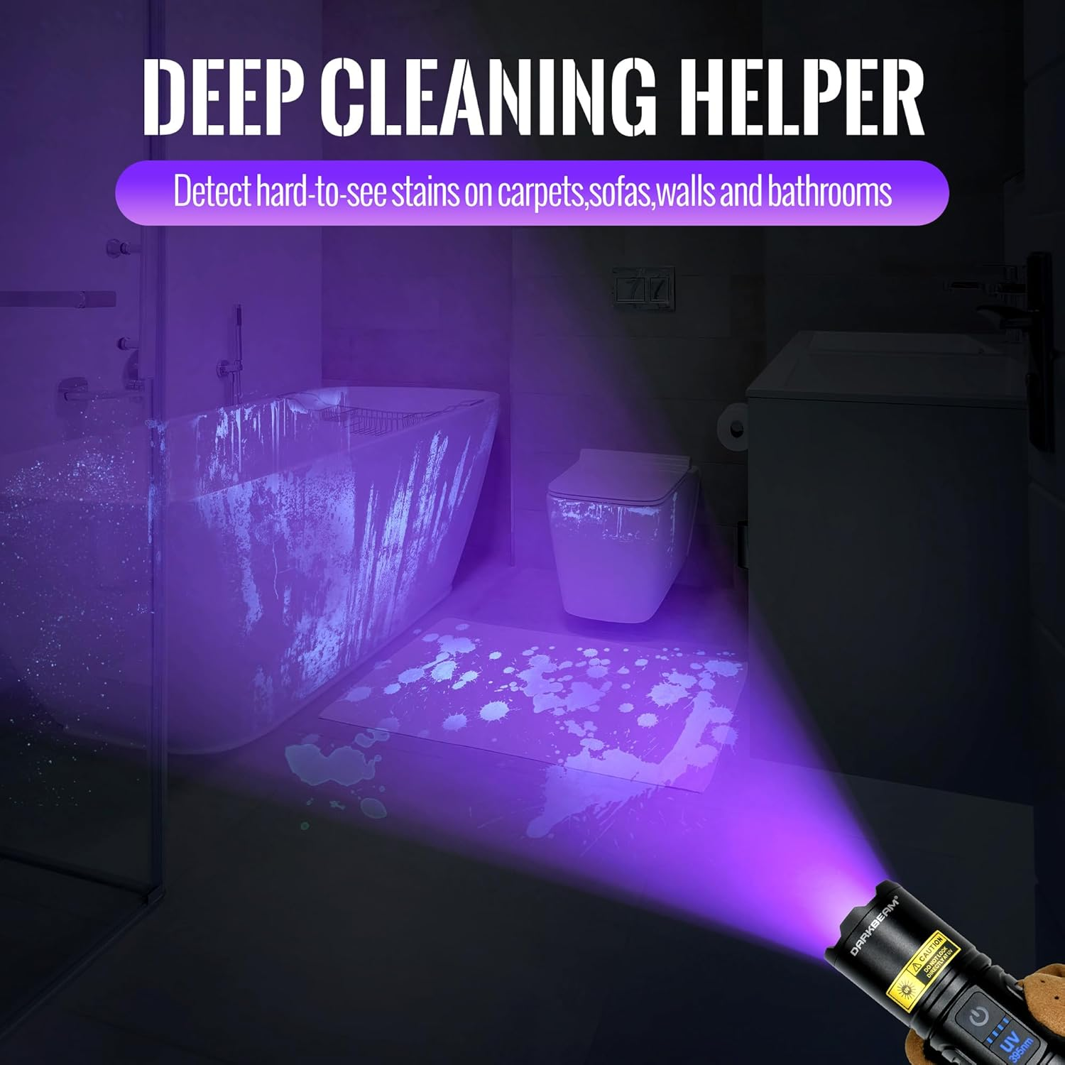 DARKBEAM UV Flashlight Blacklight 395Nm Black Light, High Lumens LED Flashlights USB Rechargeable Super Bright for Camping, Powerful Woods Lamp Pet Urine, Uranium Glass Detector, Resin Curing image number 1