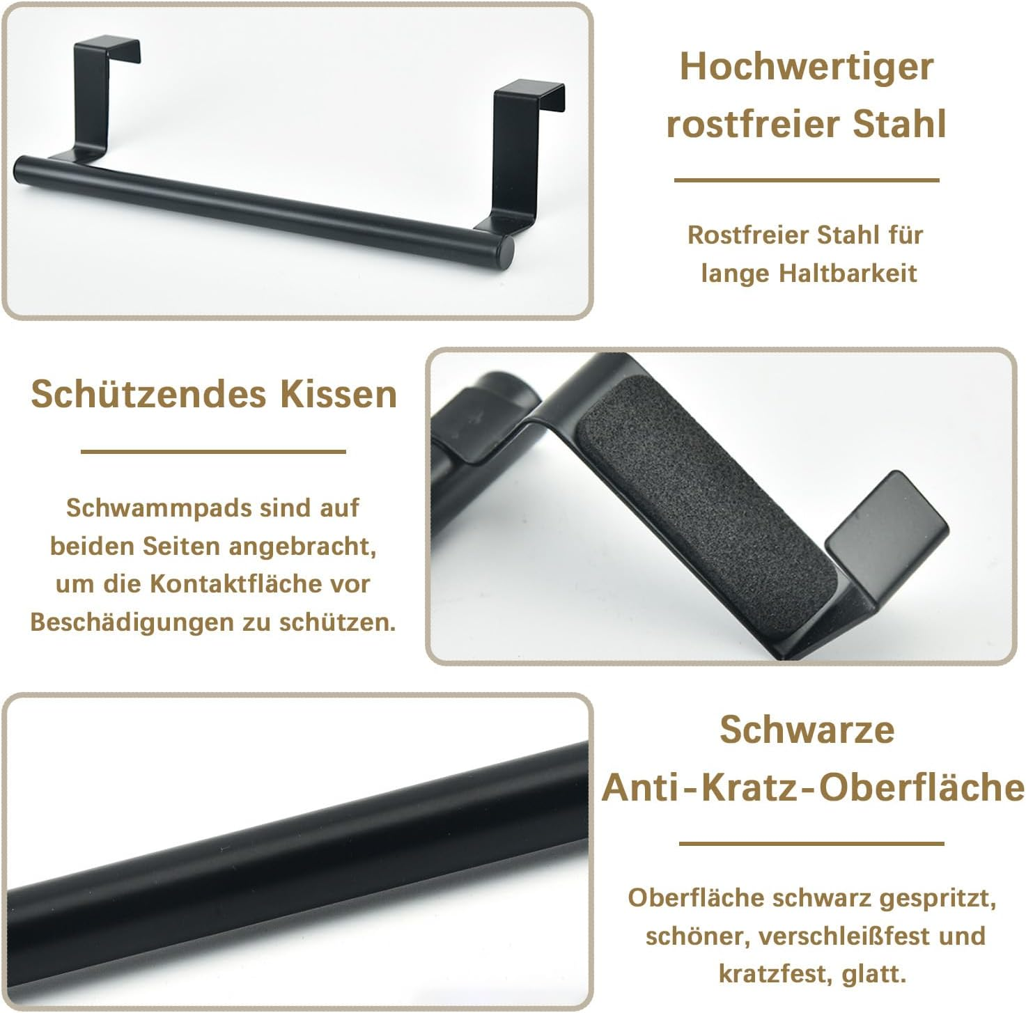 Door Towel Holder, Tea Towel Holder, Stainless Steel Door Towel Holder, Kitchen, Dish Towel Holder, for Hanging, No Drilling Required, for Hanging Towels, 24 Cm Long, Black