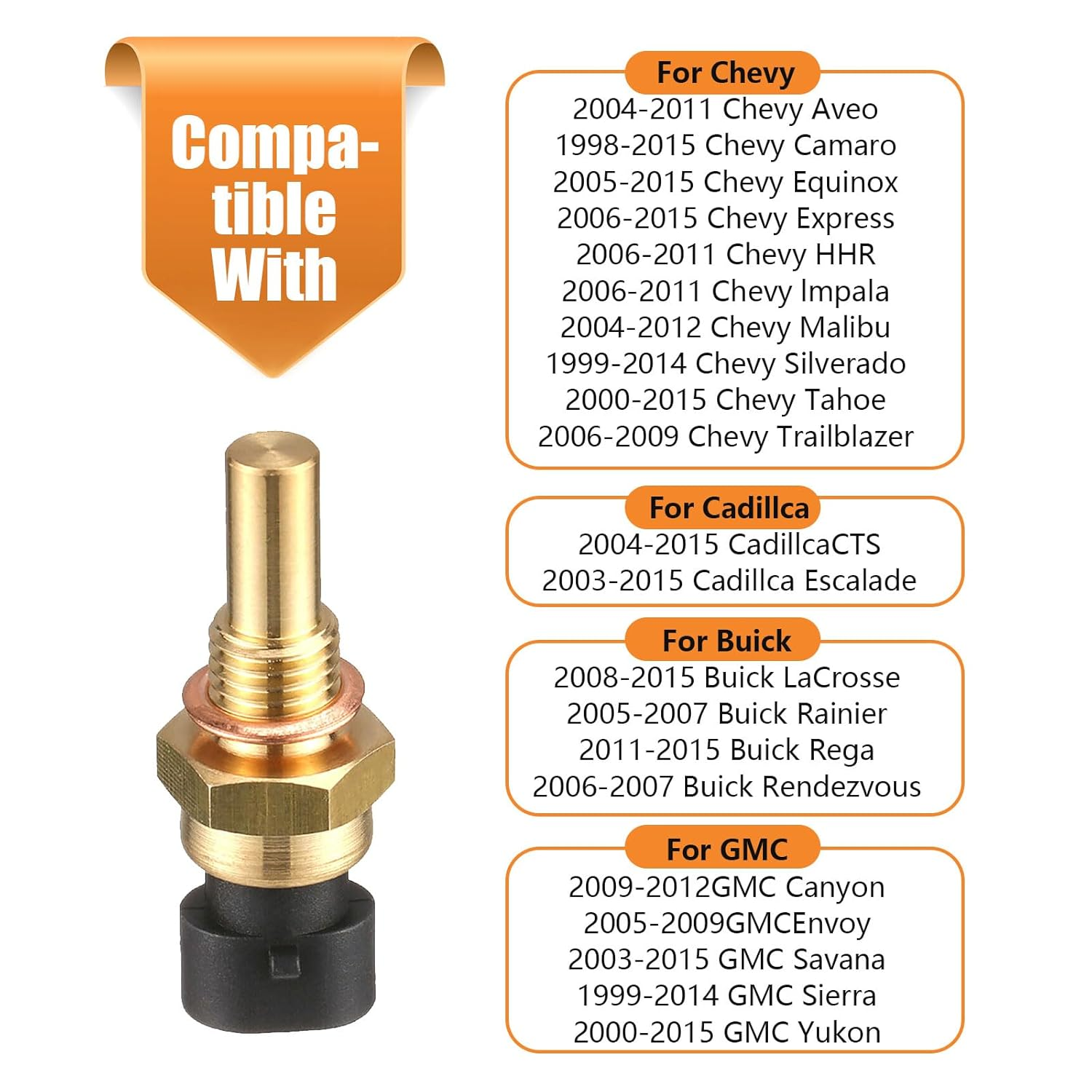 Gkmow 1 PC Engine Temperature Sensor, ECT Temp Sensor Replace 15404280 12191170 60811520 12608814, Car Parts, Compatible with Delphi (Gold) image number 1