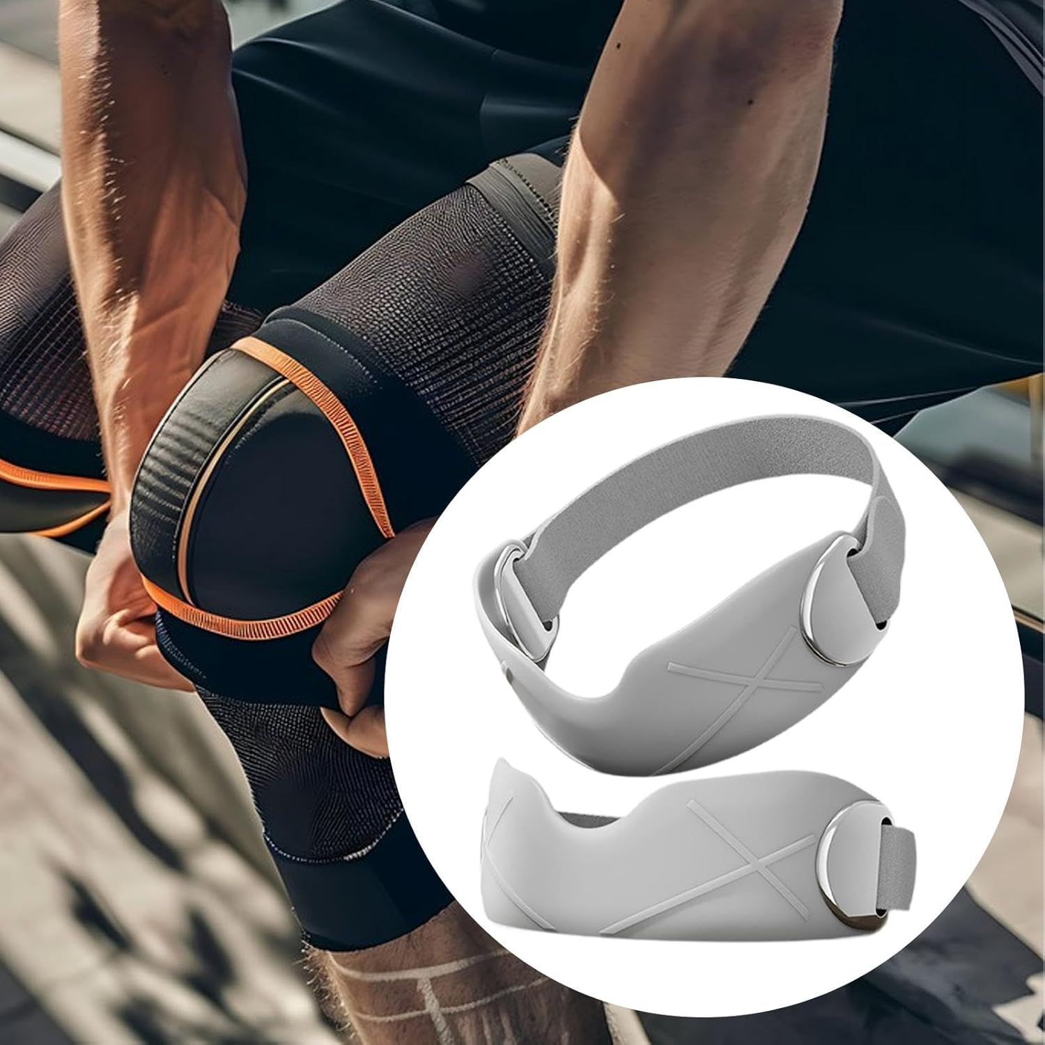 Perfk 2X Patella Knee Strap Sports Training Knee Brace Support Shock Absorption Breathable for Running Hiking Weightlifting, Grey - Grey image number 2