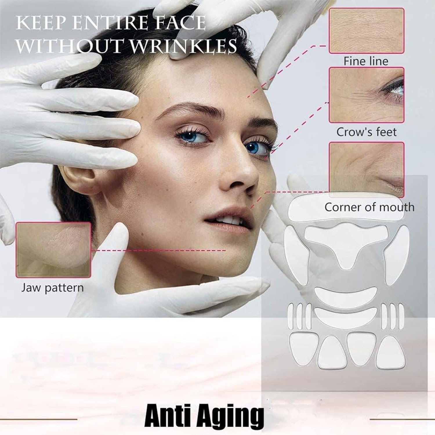 Itadaku 16 Pcs Face Anti-Wrinkle Patches, Reusable Silicone Forehead & Eye Wrinkle Pads, Transparent Chin and Mouth Patches for Skin Elasticity, Skin Lifting, and Reducing Wrinkles image number 5