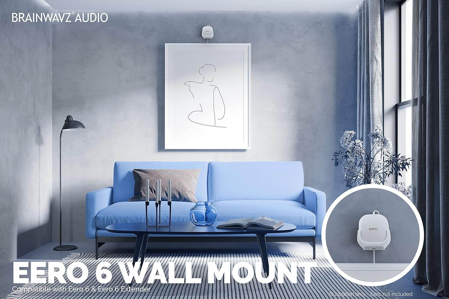 Screwless Wall Mount for Eero 6 Mesh Wifi Holder, Custom Design (NOT Compatible with Eero Pro 6 / Beacon), Strong VHB Adhesive, No Tools, No Mess, White by Brainwavz image number 3