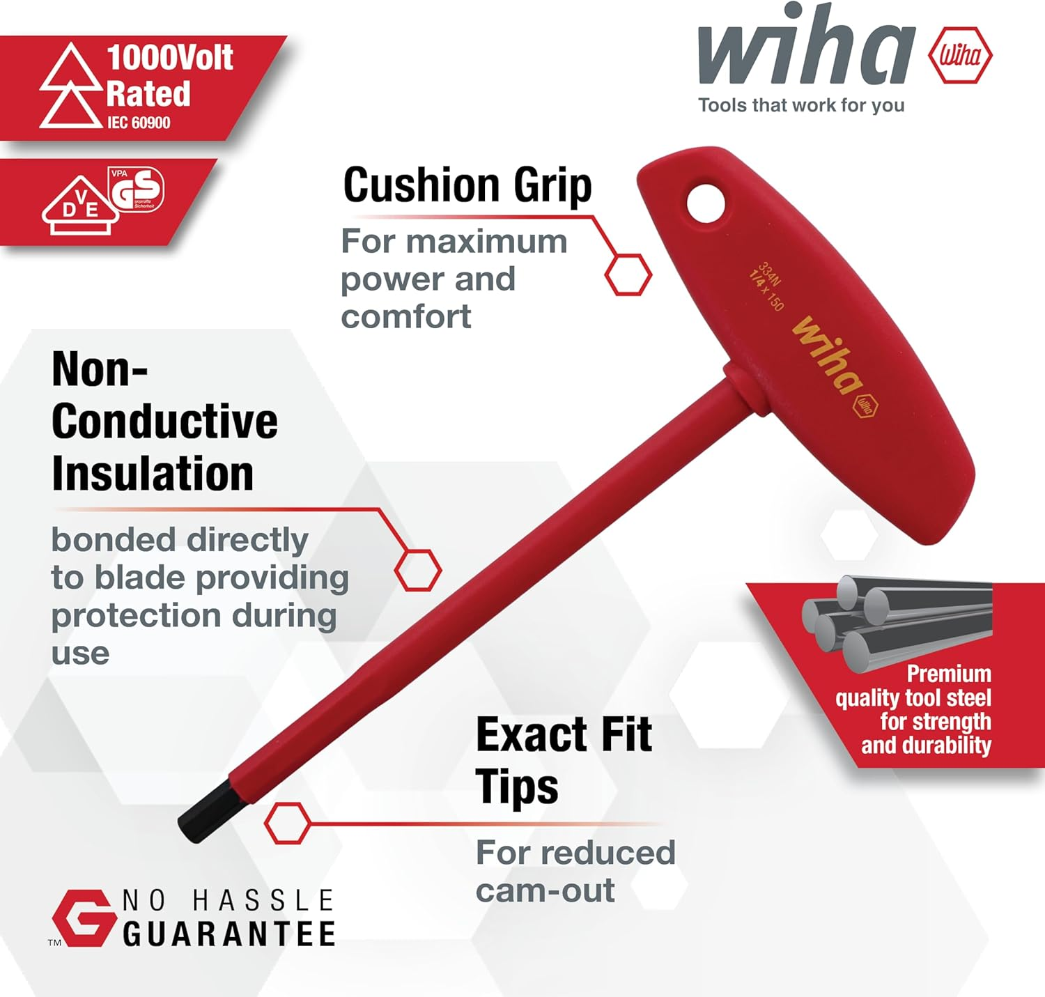 WIHA 33478 Insulated T-Handle Hex Metric Set with 4.0, 5.0, 6.0, 8.0 and 10.0Mm, 5-Piece image number 1
