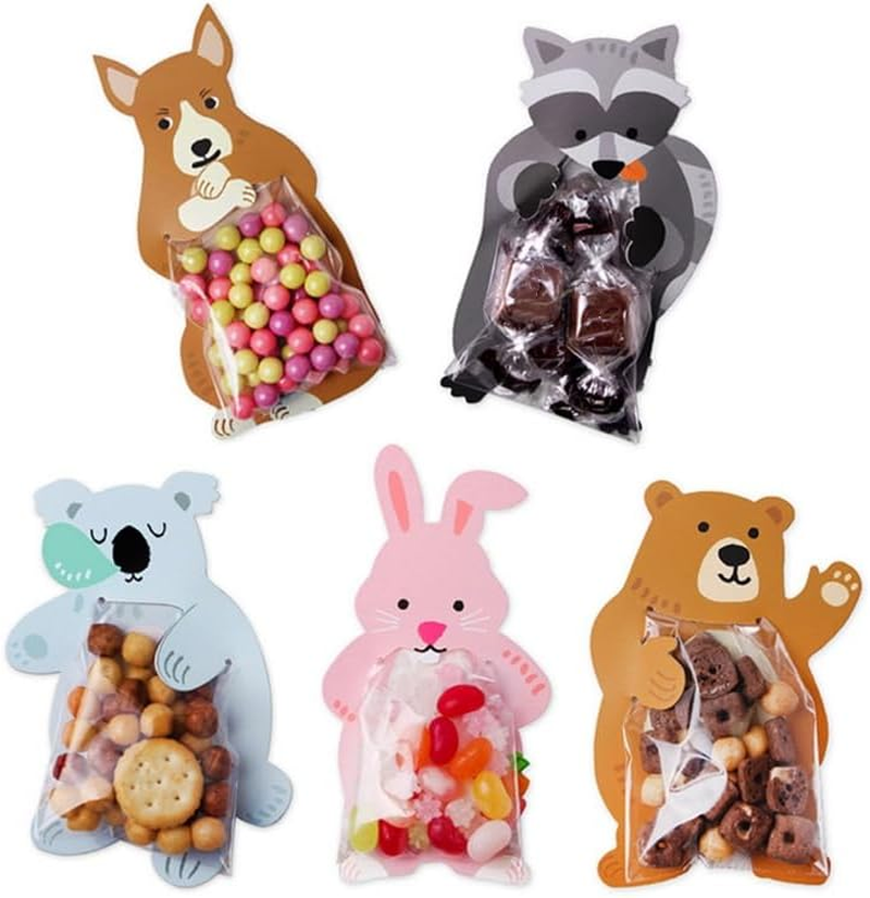 50 PCS Cute Cartoon Animal Cellophane Candy, Cookies Bags - DIY Biscuit Treat Bags, Goody Bags for Birthday,Wedding, Christmas, Self-Adhesive Clear Candy Cookie Poly Gift Bags for Party Favors image number 2