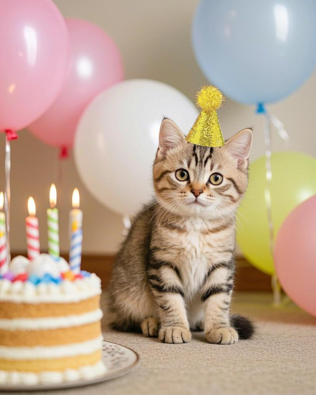 10 Pcs Pet Birthday Hat - Adjustable Mini Party Hats for Dogs, Cats, Rabbits & Small Animals, Multi-Color Cute Birthday Hats for Kittens & Stuffed Animals Friends Celebration image number 4