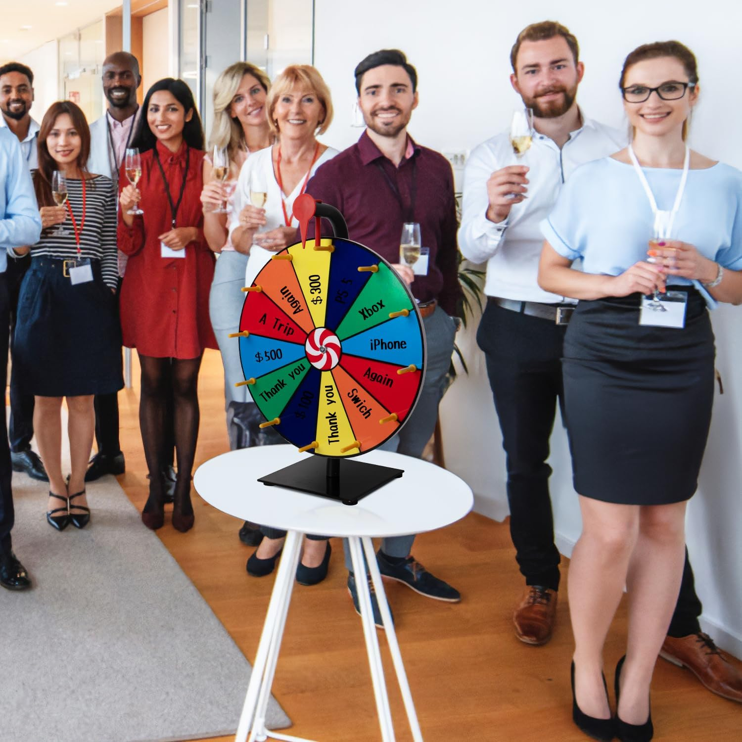 Lehom 12" Tabletop Spinning Prize Wheel, 12 Slots Color Tabletop Roulette Spinner Wheel, Casino Prize Wheels with Dry Erase Markers and Eraser for Carnival Trade Show Party Fortune Spin Game image number 2