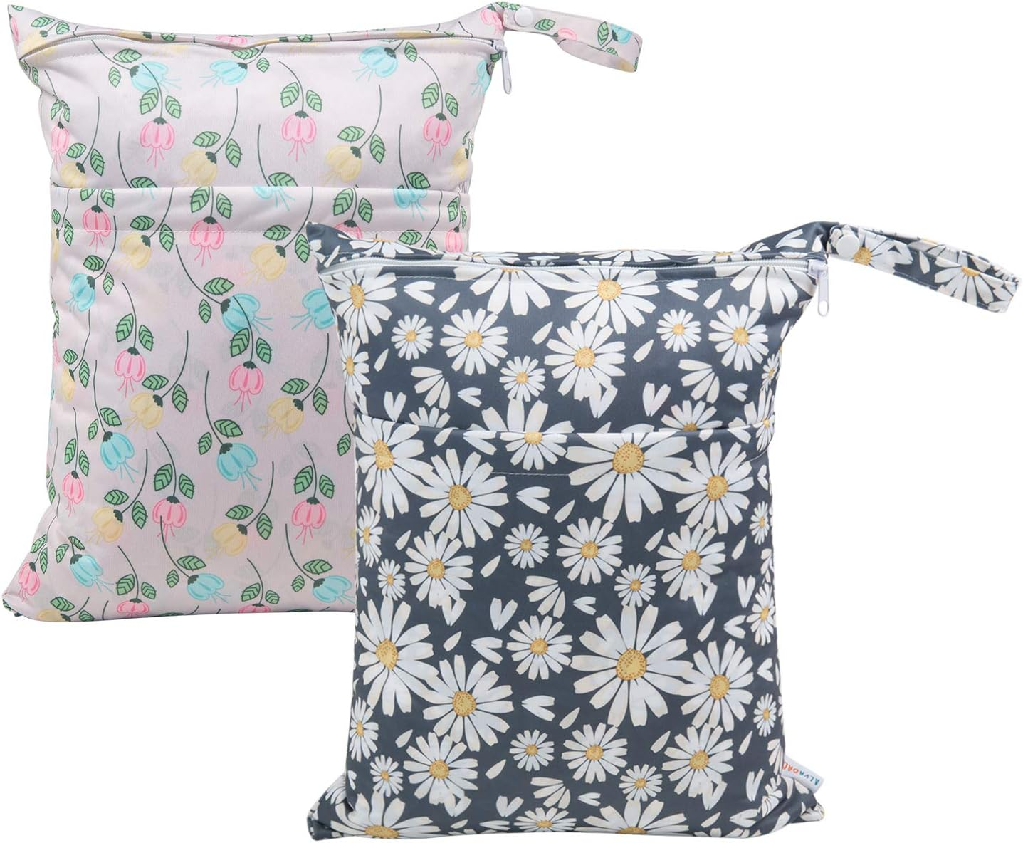 ALVABABY 2Pcs Cloth Diaper Wet Dry Bags Waterproof Reusable with Two Zippered Pockets Travel Beach Pool Daycare Soiled Baby Items Yoga Gym Bag for Swimsuits or Wet Clothes L0821-AU image number 6