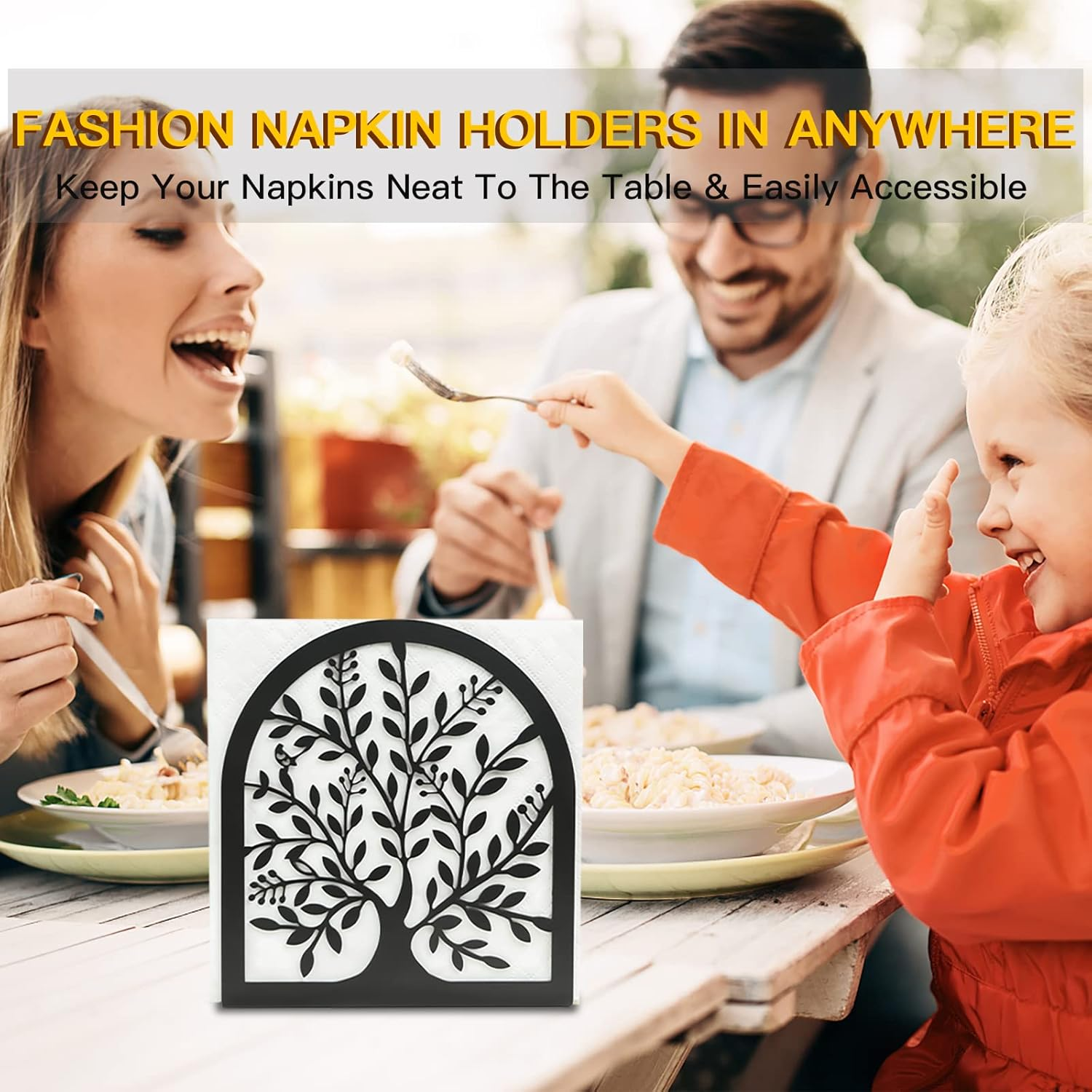 Fobule Napkin Holder for Tables, Vintage Metal Freestanding Tissue Dispenser, Black Cast Iron Vertical Tabletop Paper Napkin Holder Stand for Dinner Home Kitchen Restaurant Picnic Party (Tree of Life) - Tree Of Life image number 3