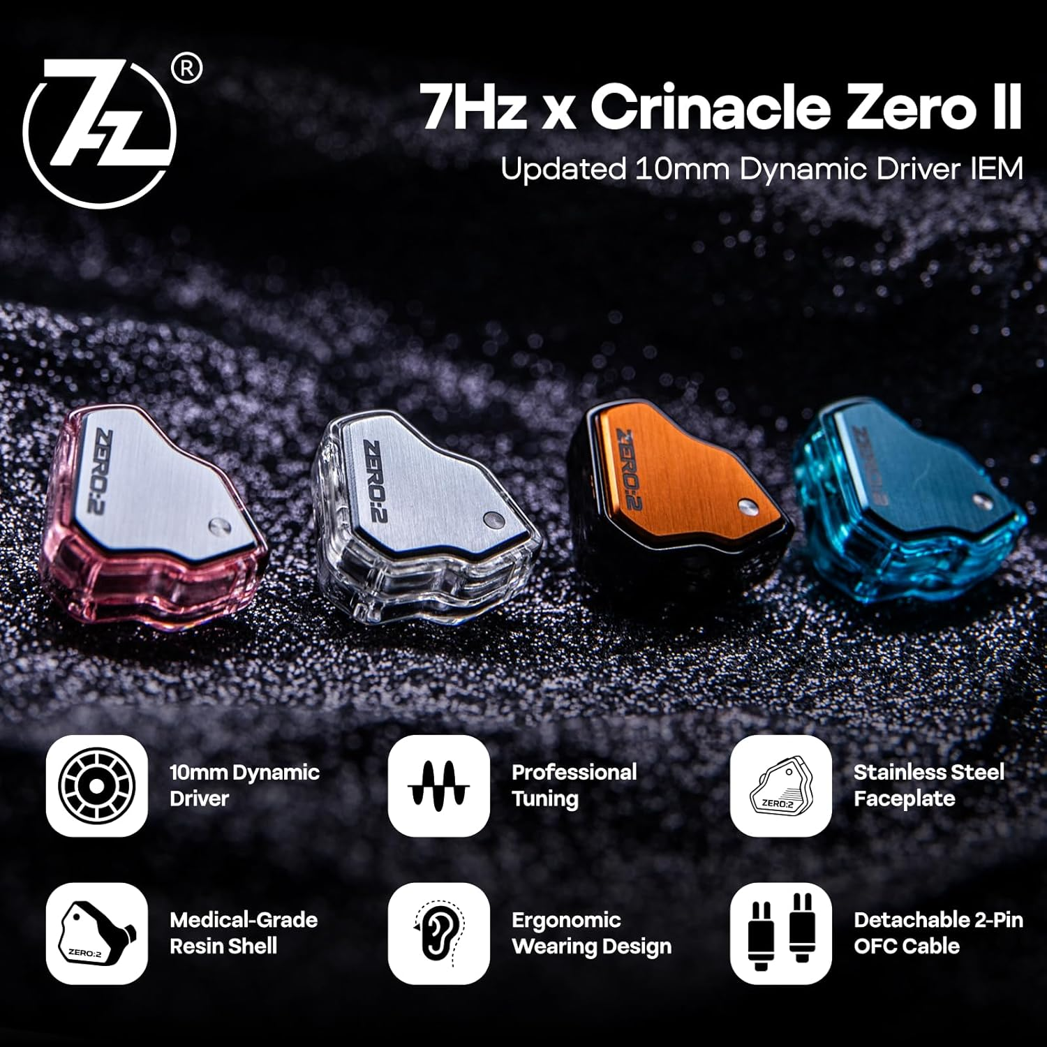 HIFIXAUDIO 7Hz X Crinacle Zero:2 in Ear Monitor, Updated 10Mm Dynamic Driver IEM Earphones, Hifi Wired Earbuds, with OFC IEM Cable for Gaming & Music Audiophiles (No Mic 3.5Mm, Orange) image number 2