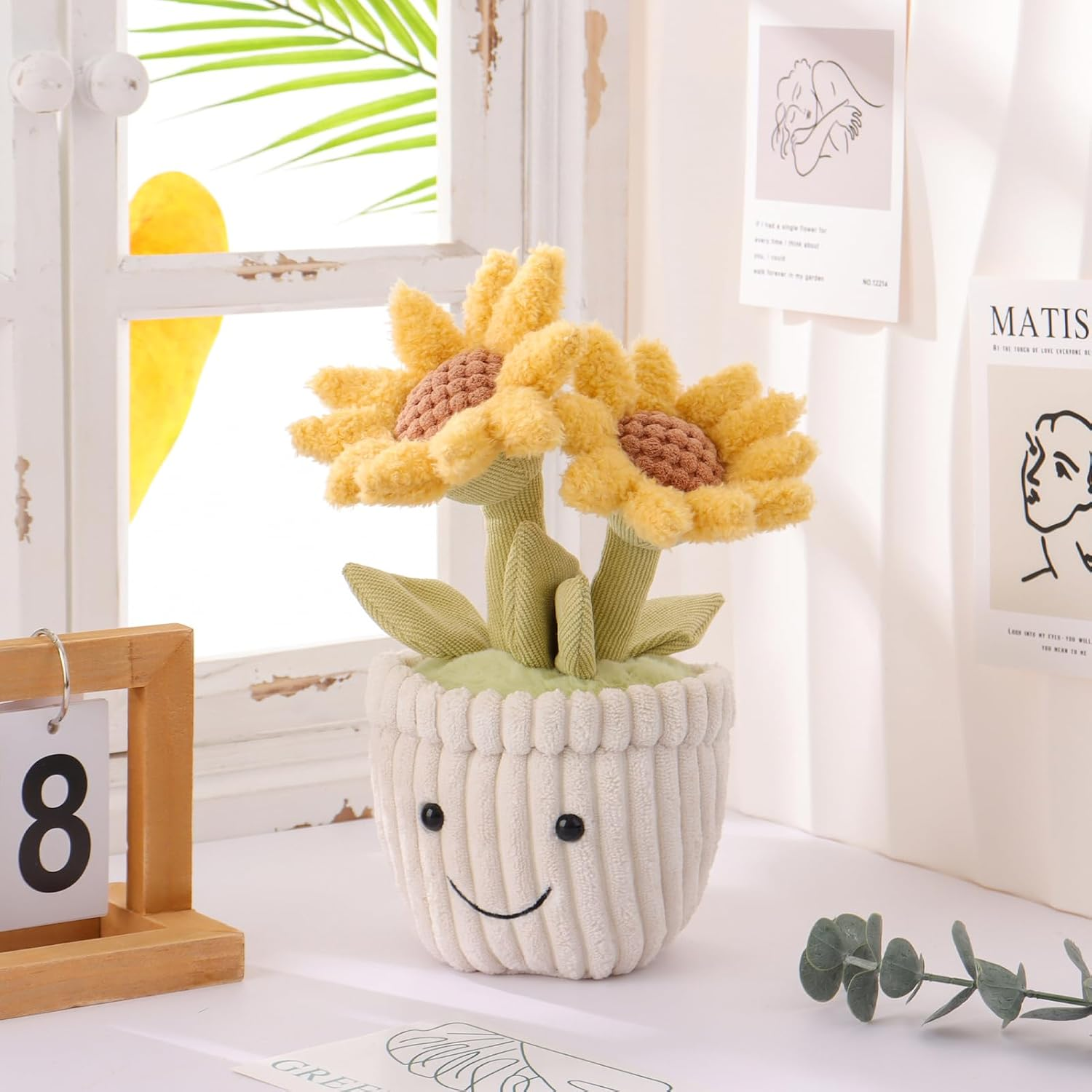 Apricot Lamb Potted Sunflower Stuffed Animals for Kids, Soft Cute Plush Toys for Baby Girl and Boy, 9.1 Inches image number 1