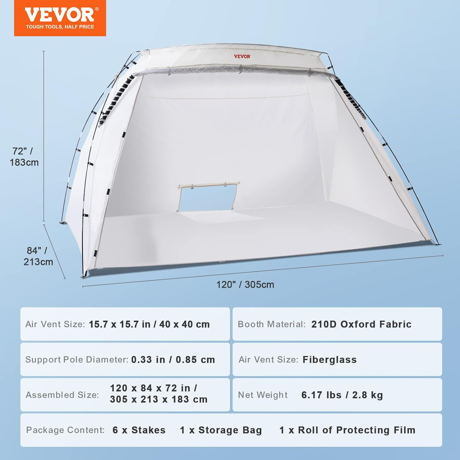 VEVOR Portable Paint Booth,10X7X6Ft Larger Spray Paint Tent with Built-In Floor & Mesh Screen & Windproof Hooks, Painting Tent Station for Furniture DIY Hobby Tool, Spray Paint Shelter,Extra Large image number 2