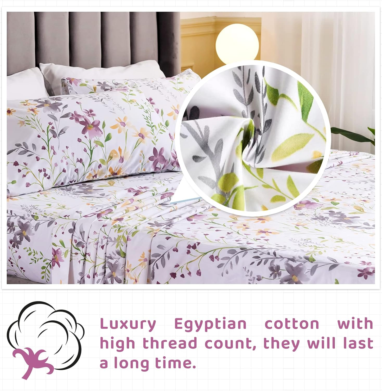 Queen'S House Romantic Garden Floral Bed Sheet Queen Set-W image number 2